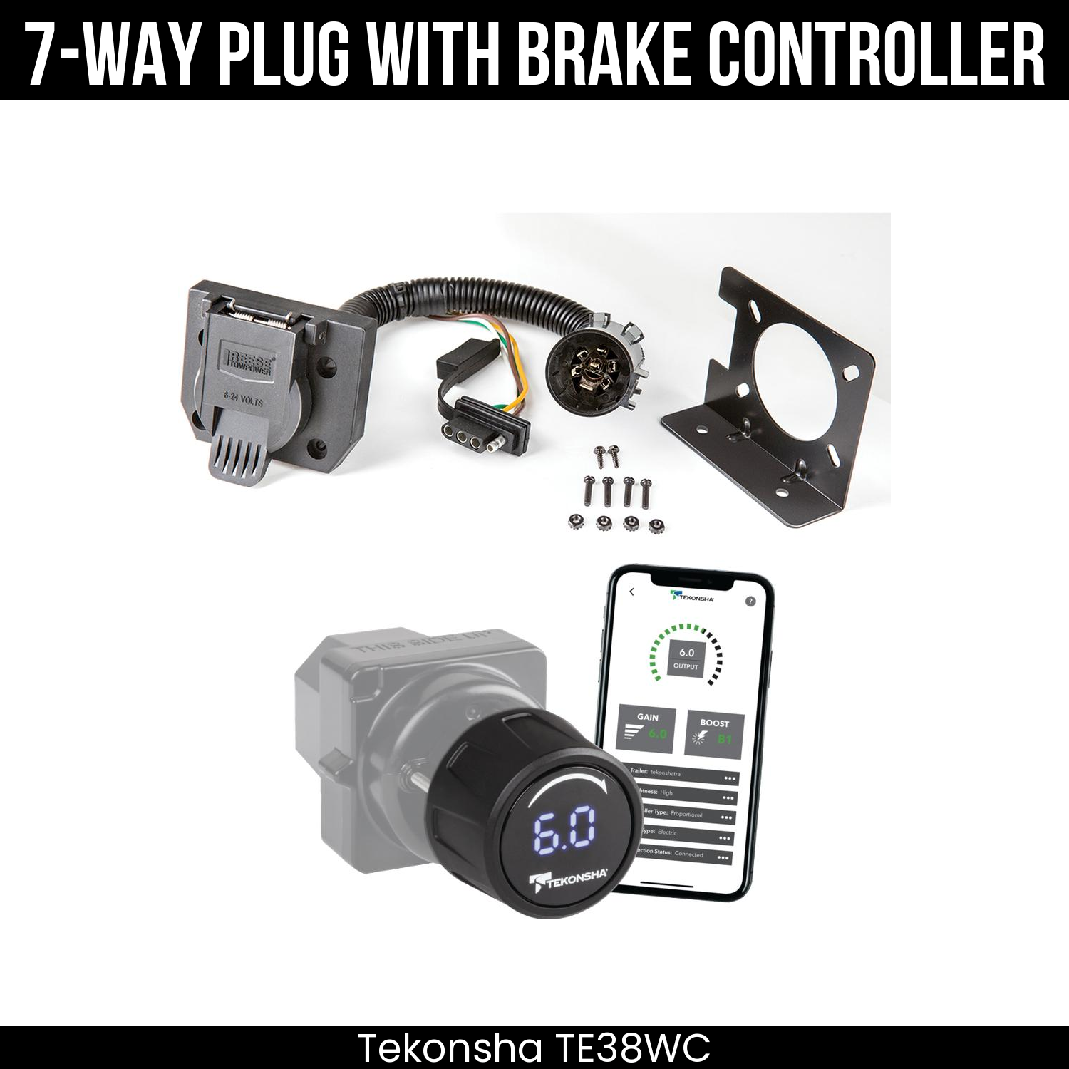 Trailer Wiring 7-Way Plug w/ Bracket , Tekonsha Prodigy iD Smart Brake Control