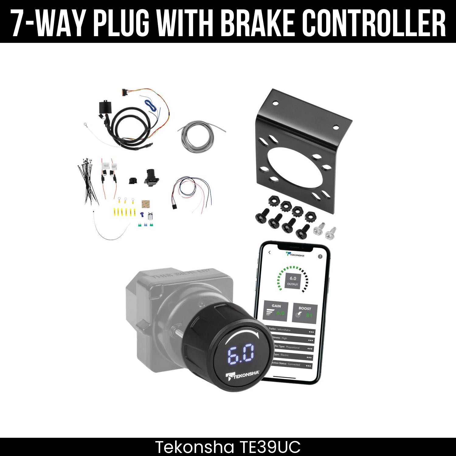 Trailer Wiring 7-Way Plug w/ Bracket , Tekonsha Prodigy iD Smart Brake Control