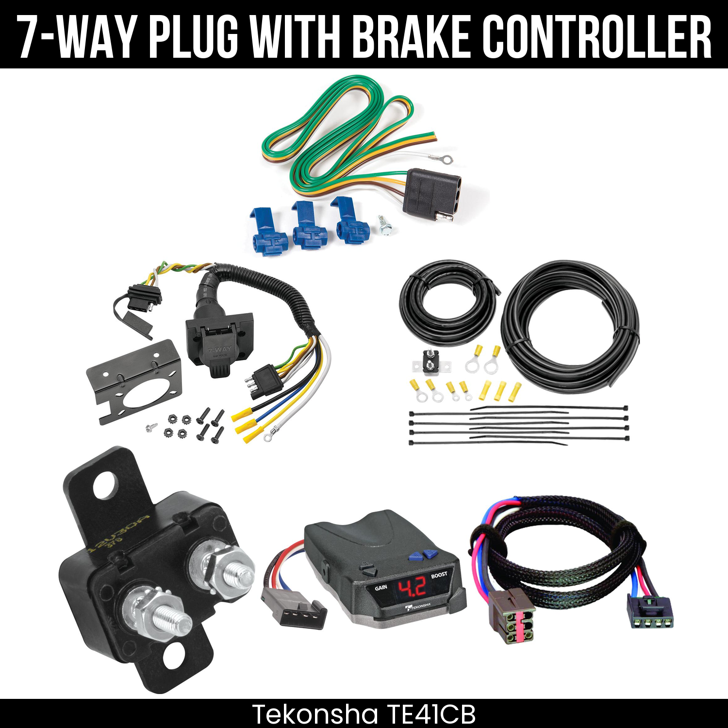 Trailer Wiring 7-Way Plug w/ Bracket , Tekonsha Brake EVN Control