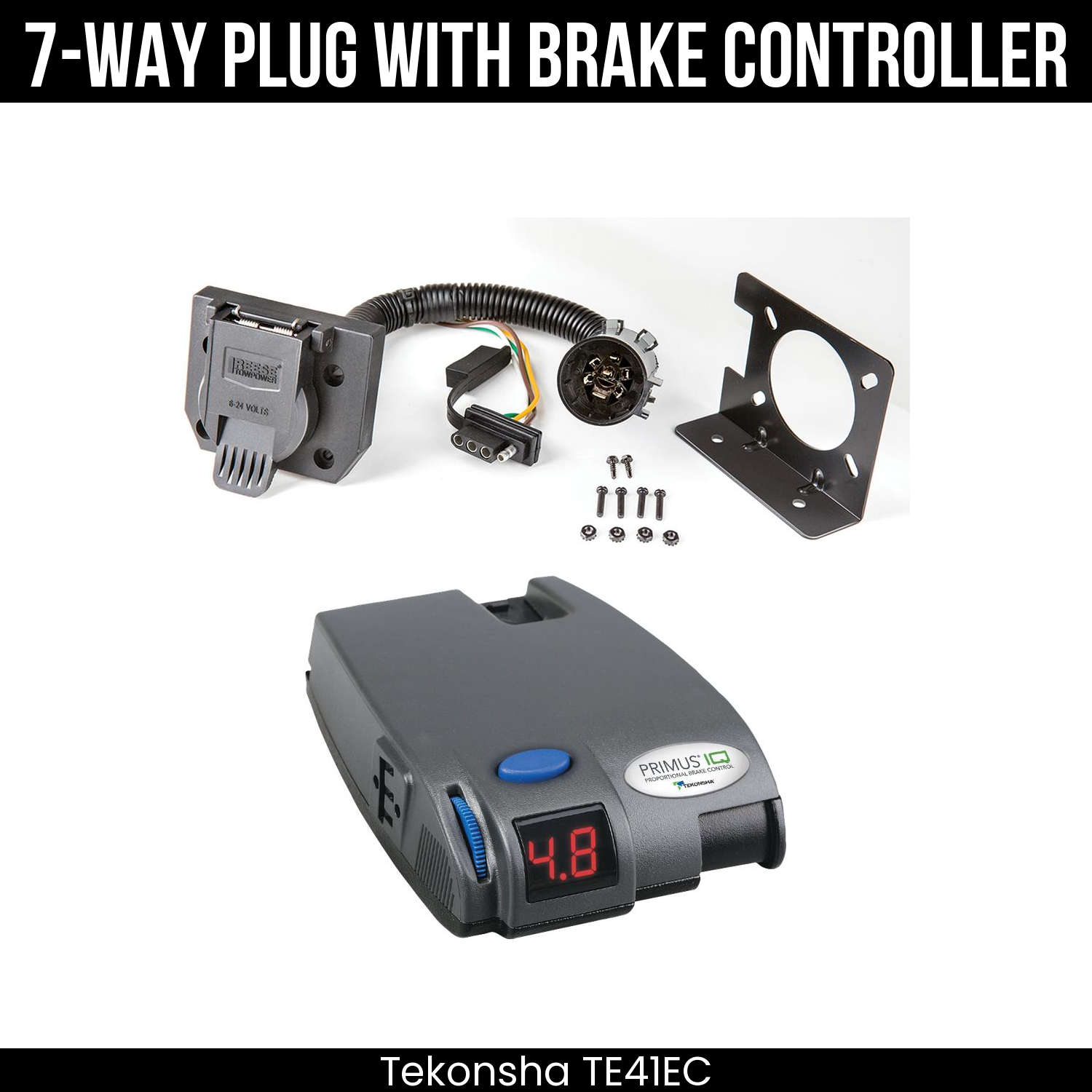 Trailer Wiring 7-Way Plug w/ Bracket , Tekonsha Primus IQ Brake Control