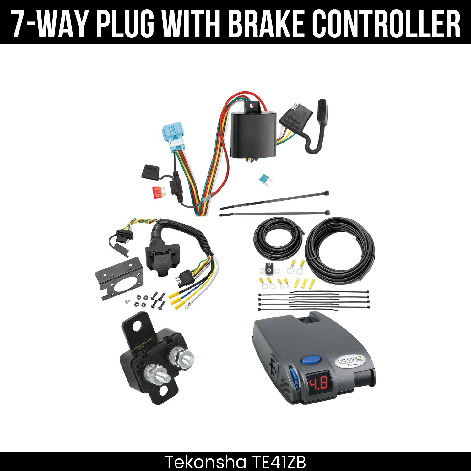 Trailer Wiring 7-Way Plug w/ Bracket , Tekonsha Primus IQ Brake Control