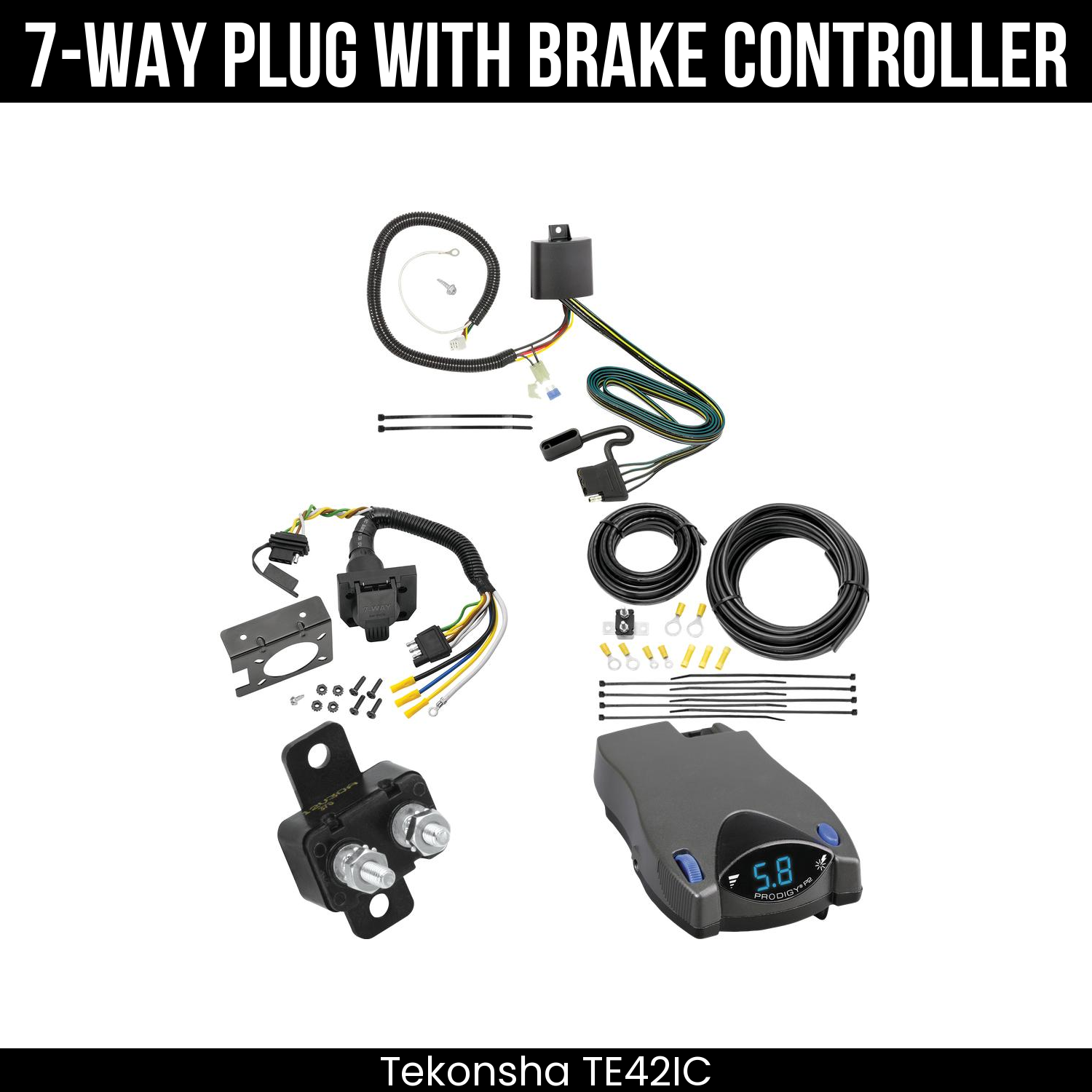 Trailer Wiring 7-Way Plug w/ Bracket , Tekonsha Prodigy P2 Brake Control