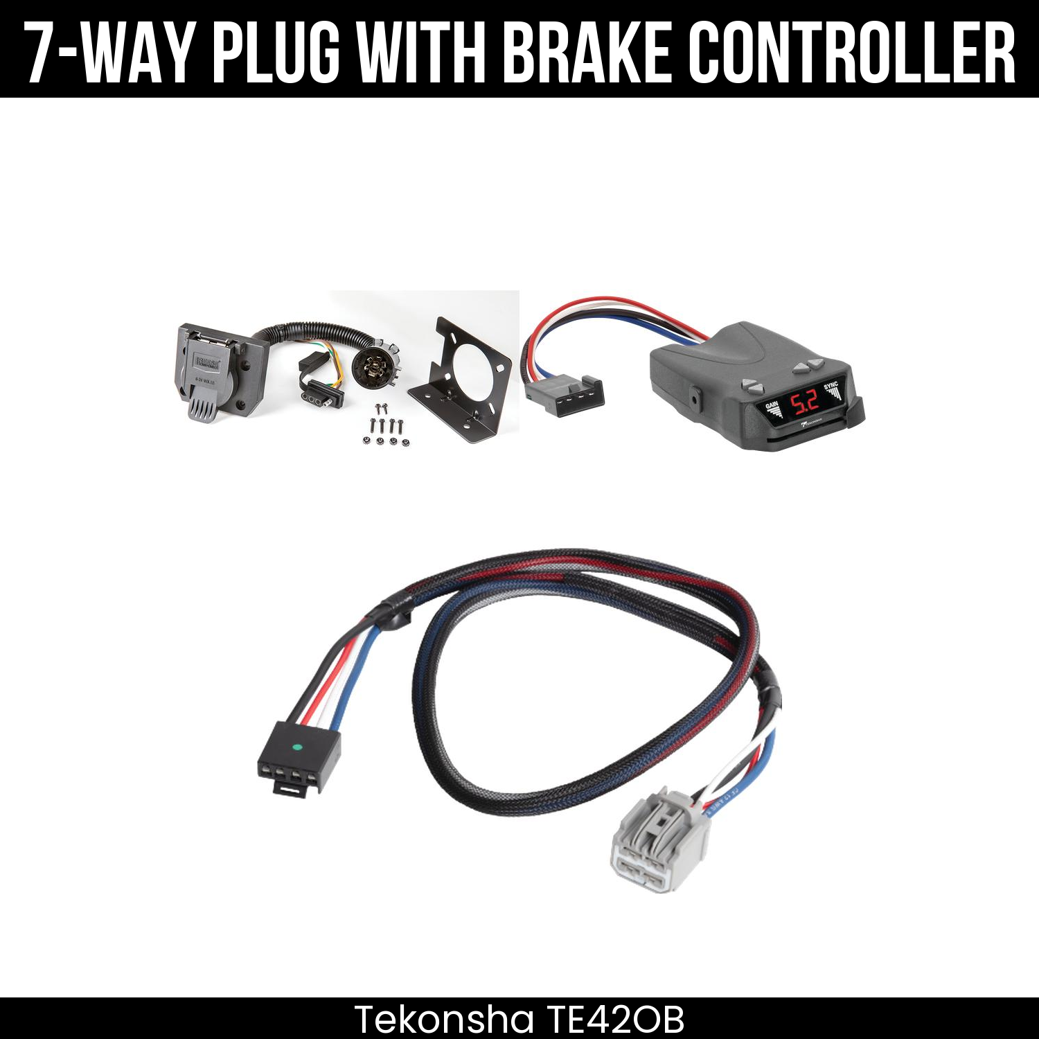 Trailer Wiring 7-Way Plug w/ Bracket , Tekonsha Brakeman IV Brake Control