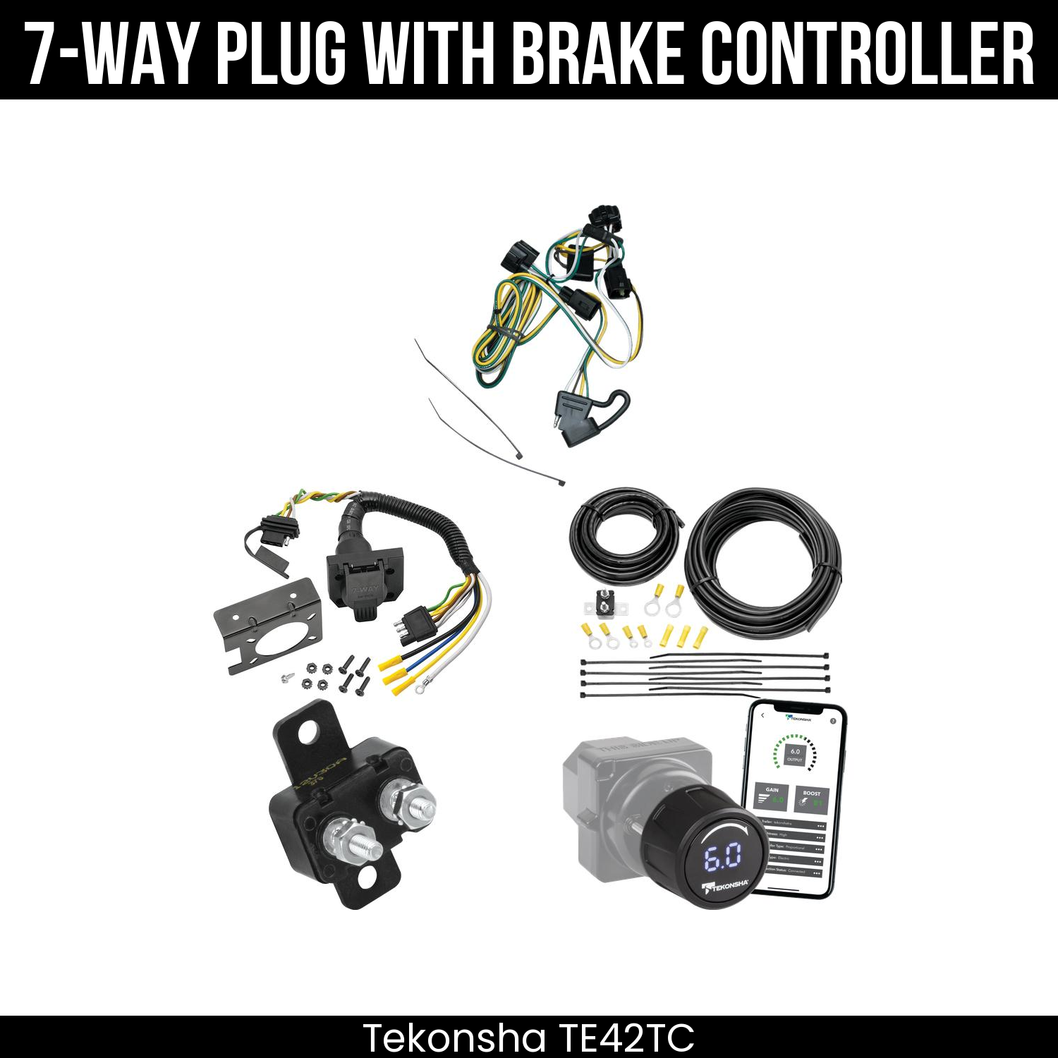 Trailer Wiring 7-Way Plug w/ Bracket , Tekonsha Prodigy iD Smart Brake Control