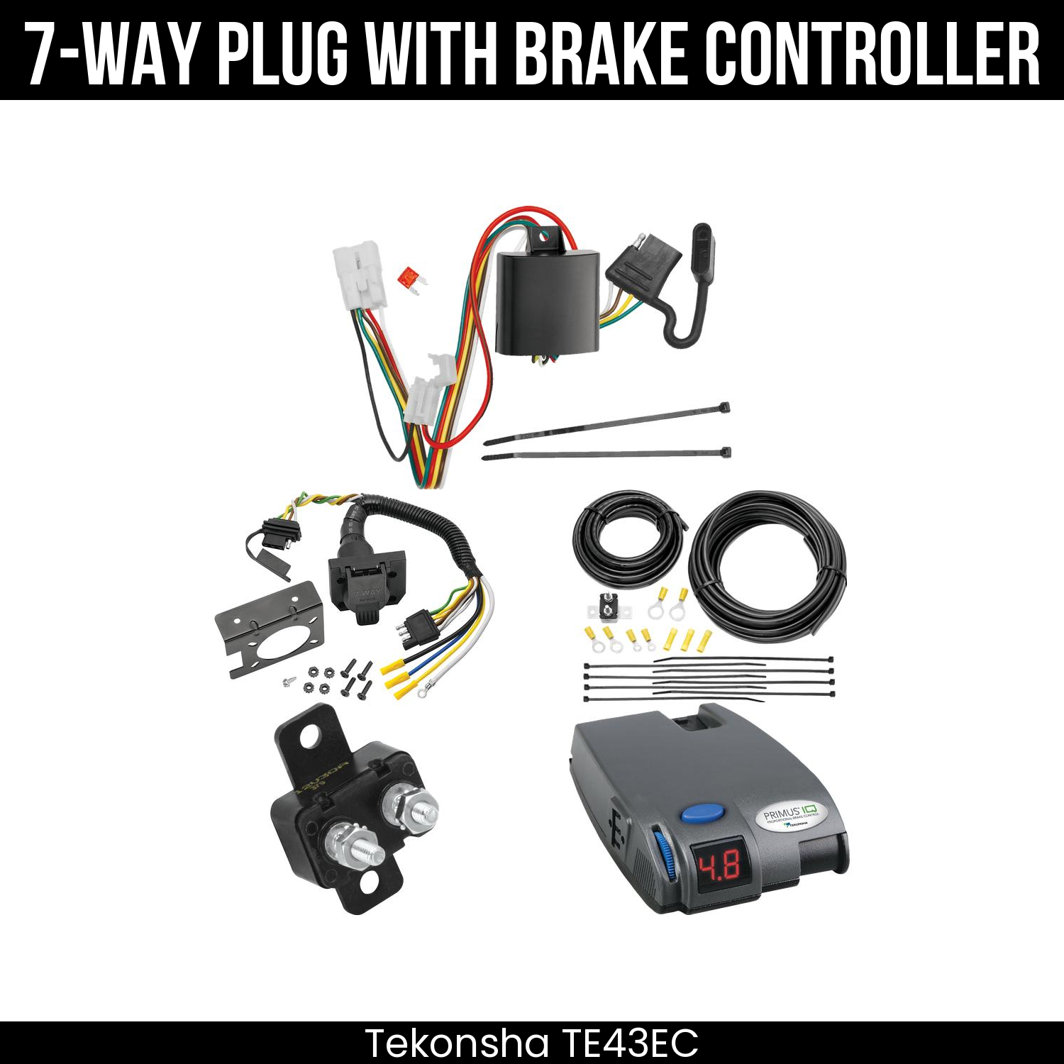Trailer Wiring 7-Way Plug w/ Bracket , Tekonsha Primus IQ Brake Control