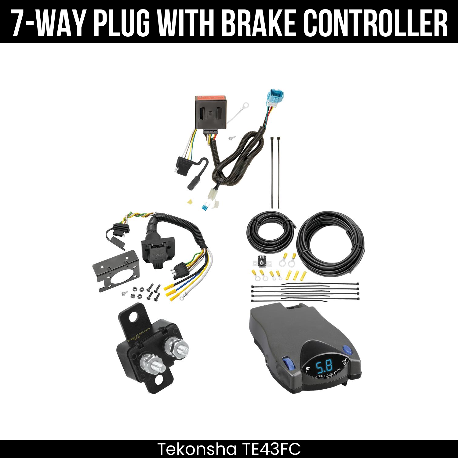 Trailer Wiring 7-Way Plug w/ Bracket , Tekonsha Prodigy P2 Brake Control