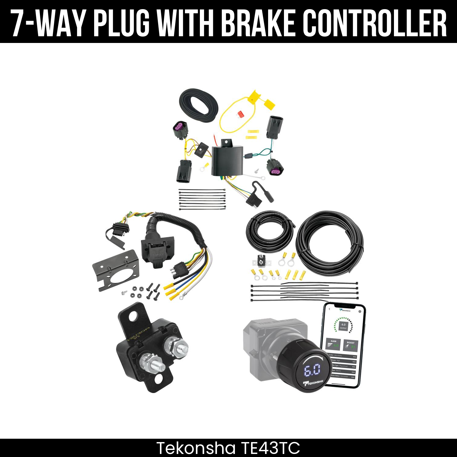 Trailer Wiring 7-Way Plug w/ Bracket , Tekonsha Prodigy iD Smart Brake Control