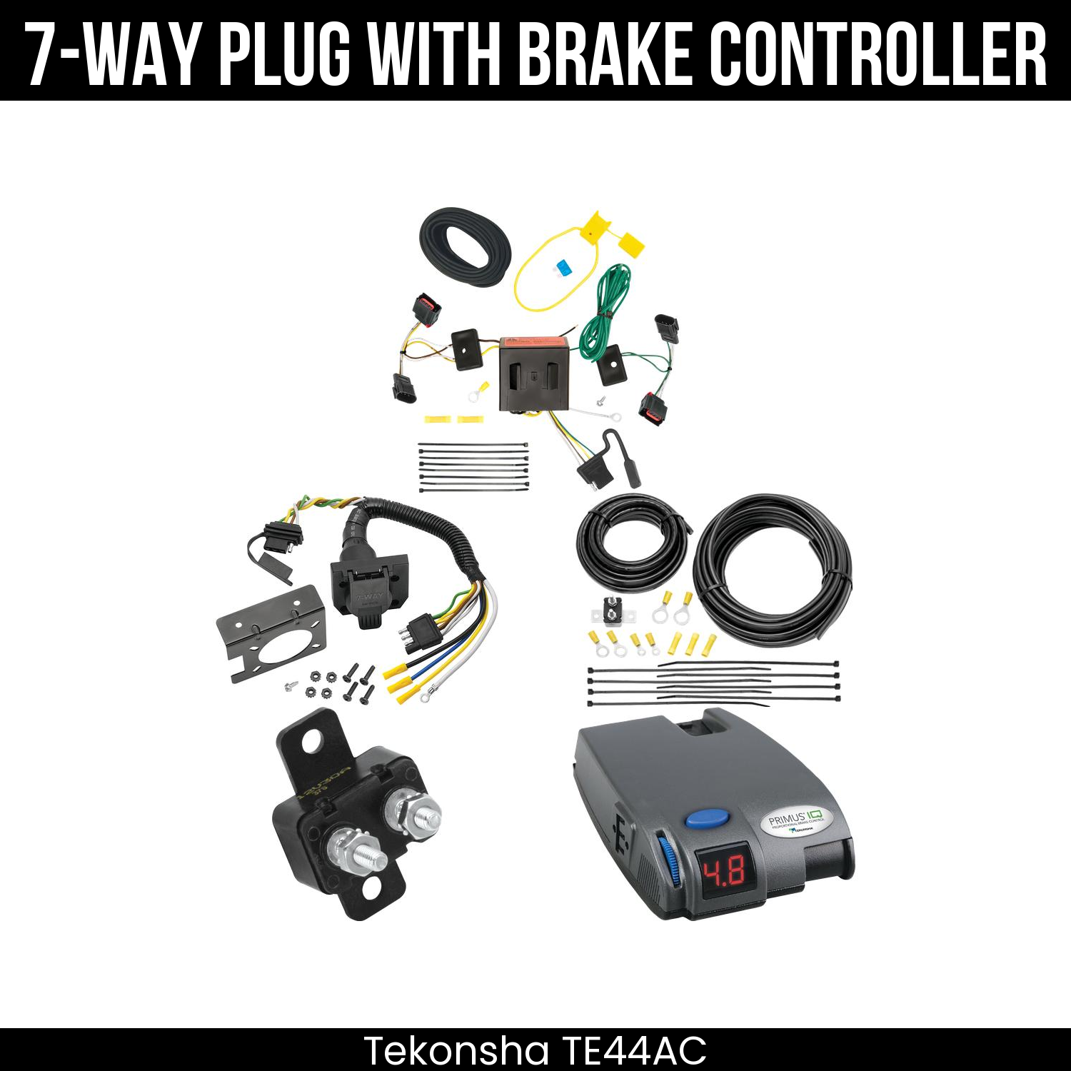 Trailer Wiring 7-Way Plug w/ Bracket , Tekonsha Primus IQ Brake Control