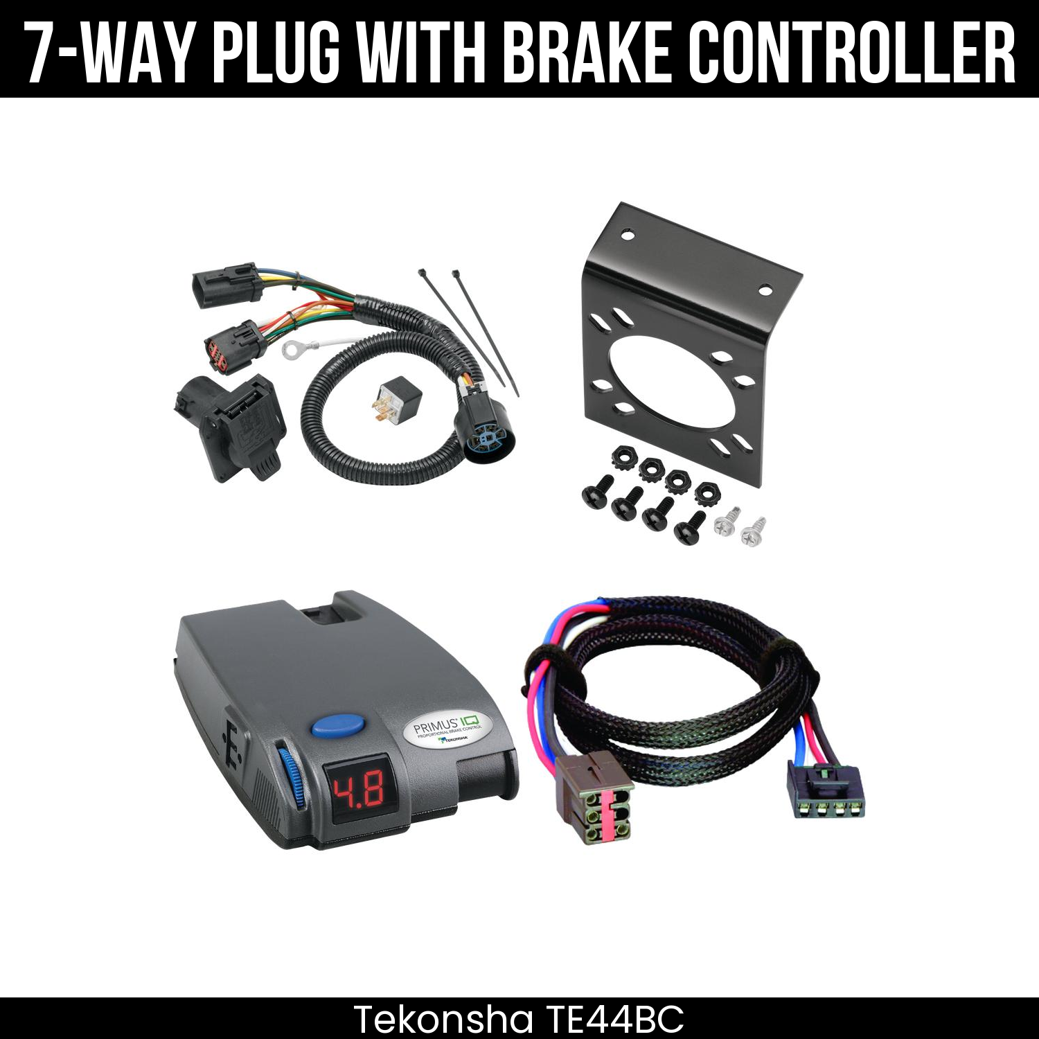 Trailer Wiring 7-Way Plug w/ Bracket , Tekonsha Primus IQ Brake Control