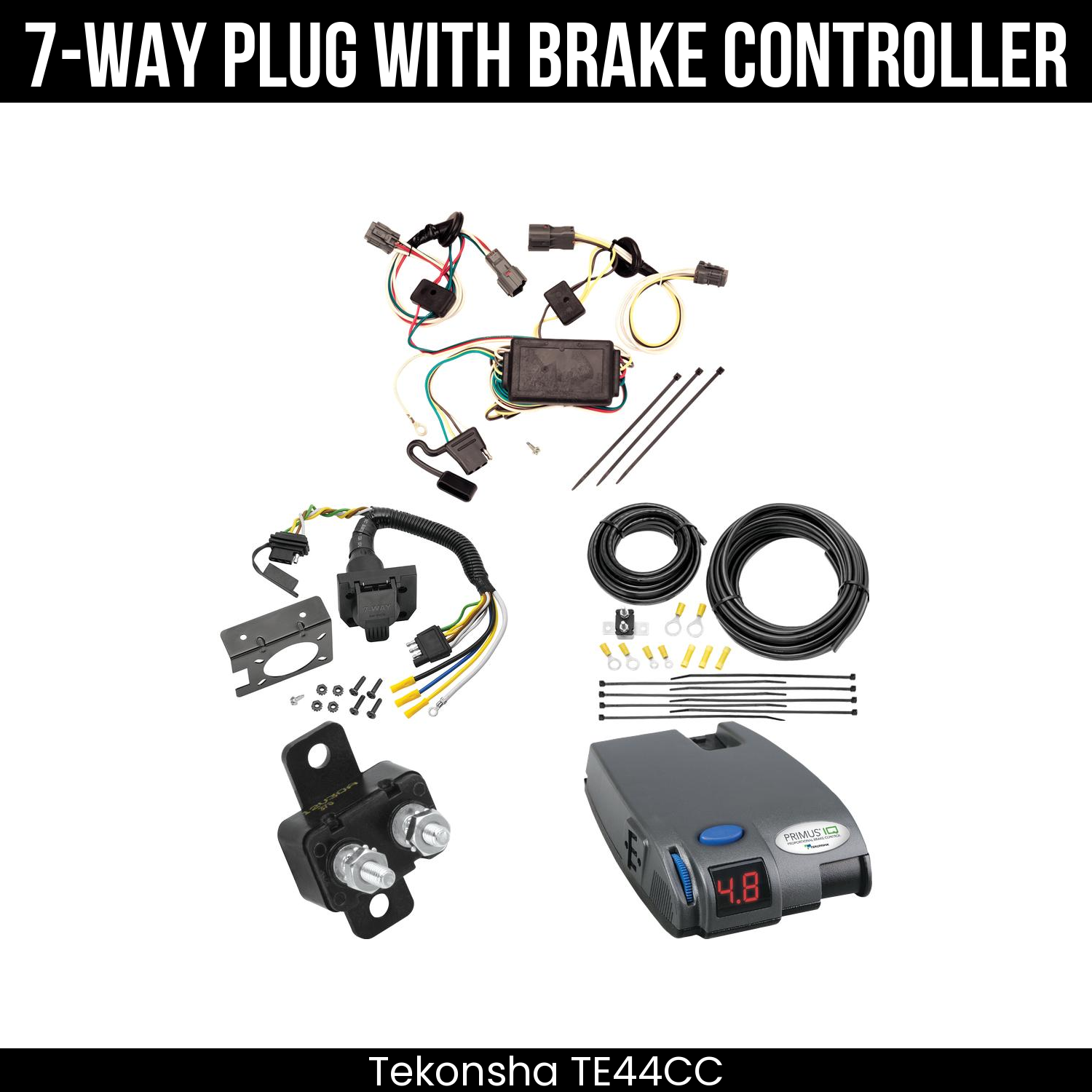 Trailer Wiring 7-Way Plug w/ Bracket , Tekonsha Primus IQ Brake Control