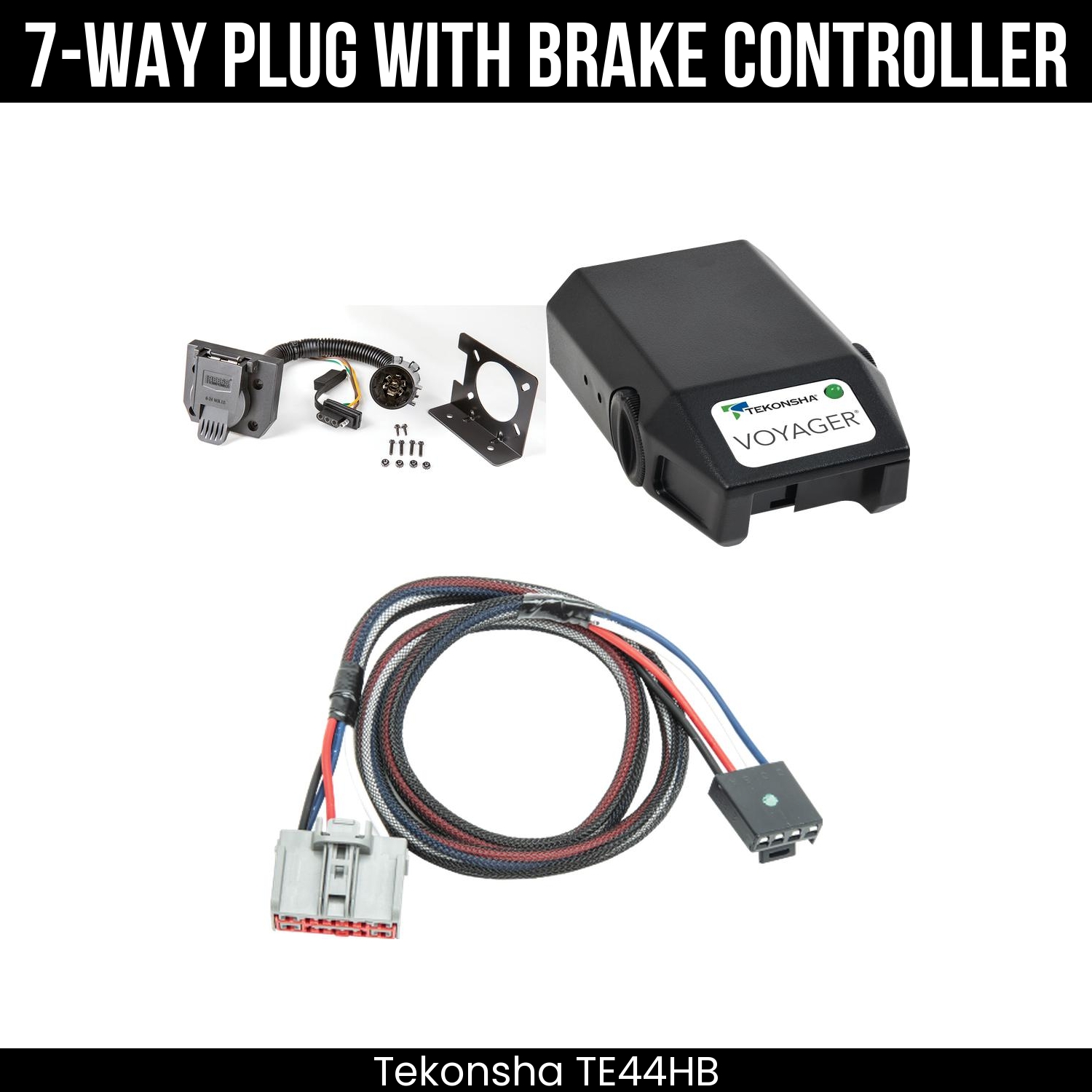 Trailer Wiring 7-Way Plug w/ Bracket , Tekonsha Voyager Brake Control