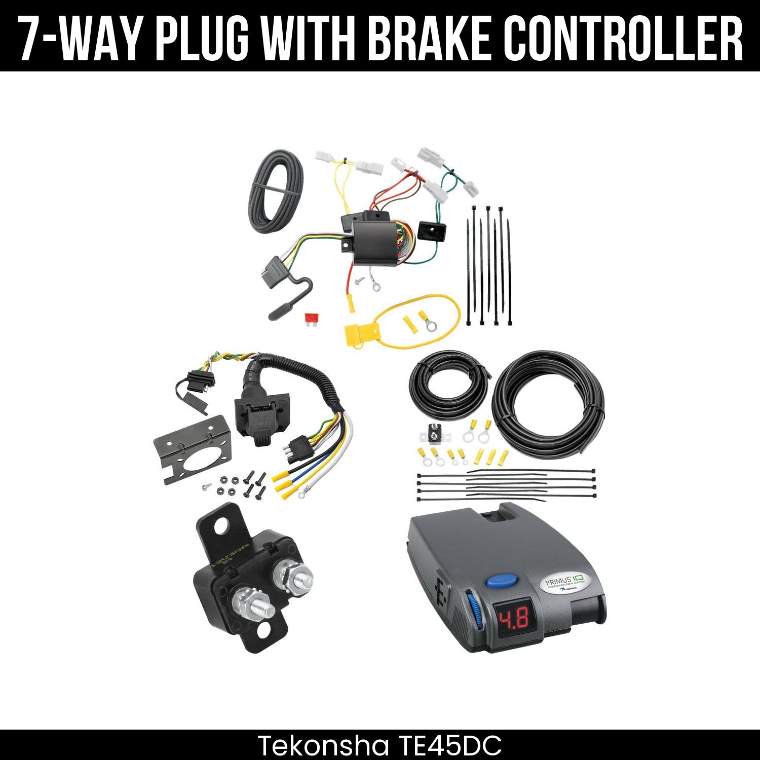 Trailer Wiring 7-Way Plug w/ Bracket , Tekonsha Primus IQ Brake Control