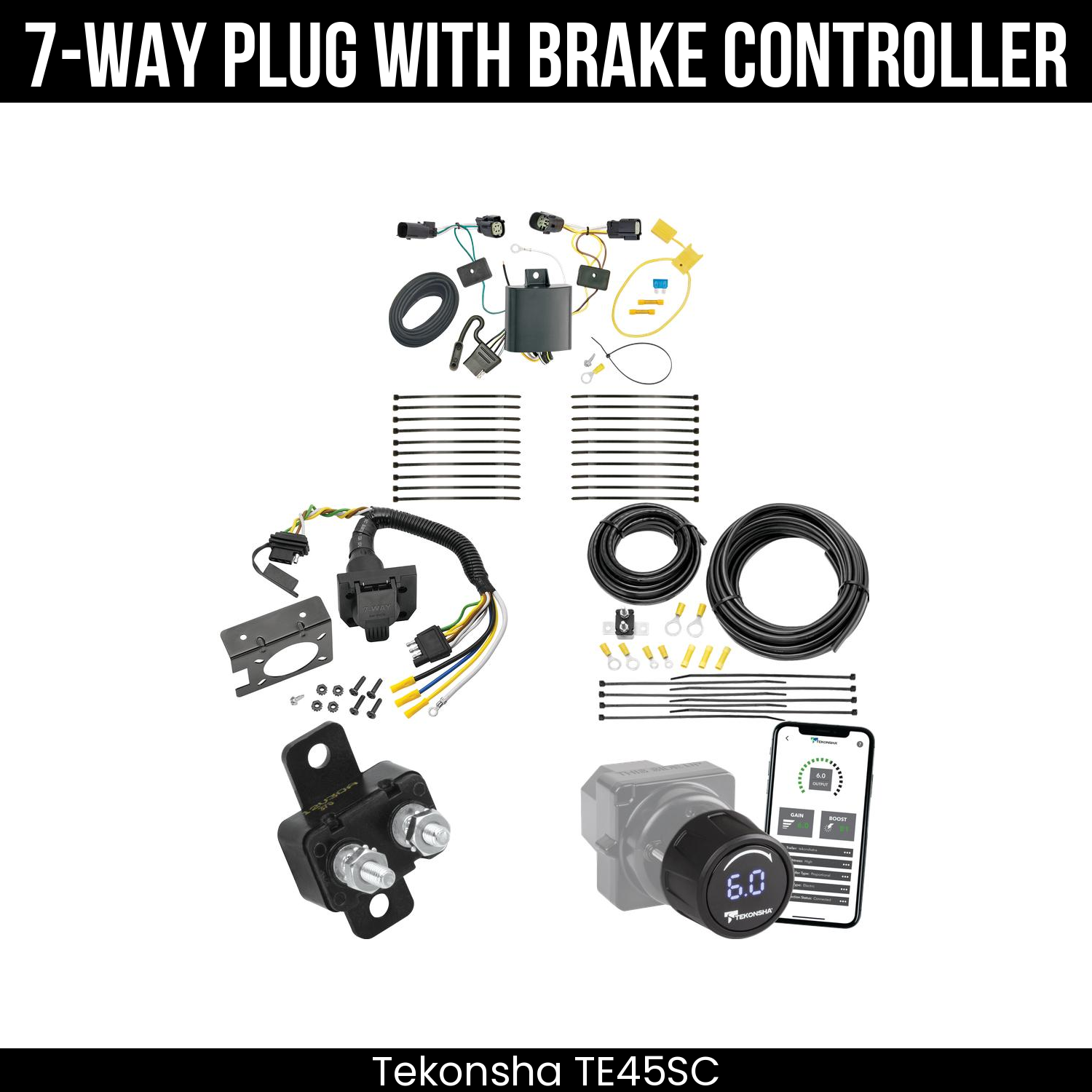 Trailer Wiring 7-Way Plug w/ Bracket , Tekonsha Prodigy iD Smart Brake Control