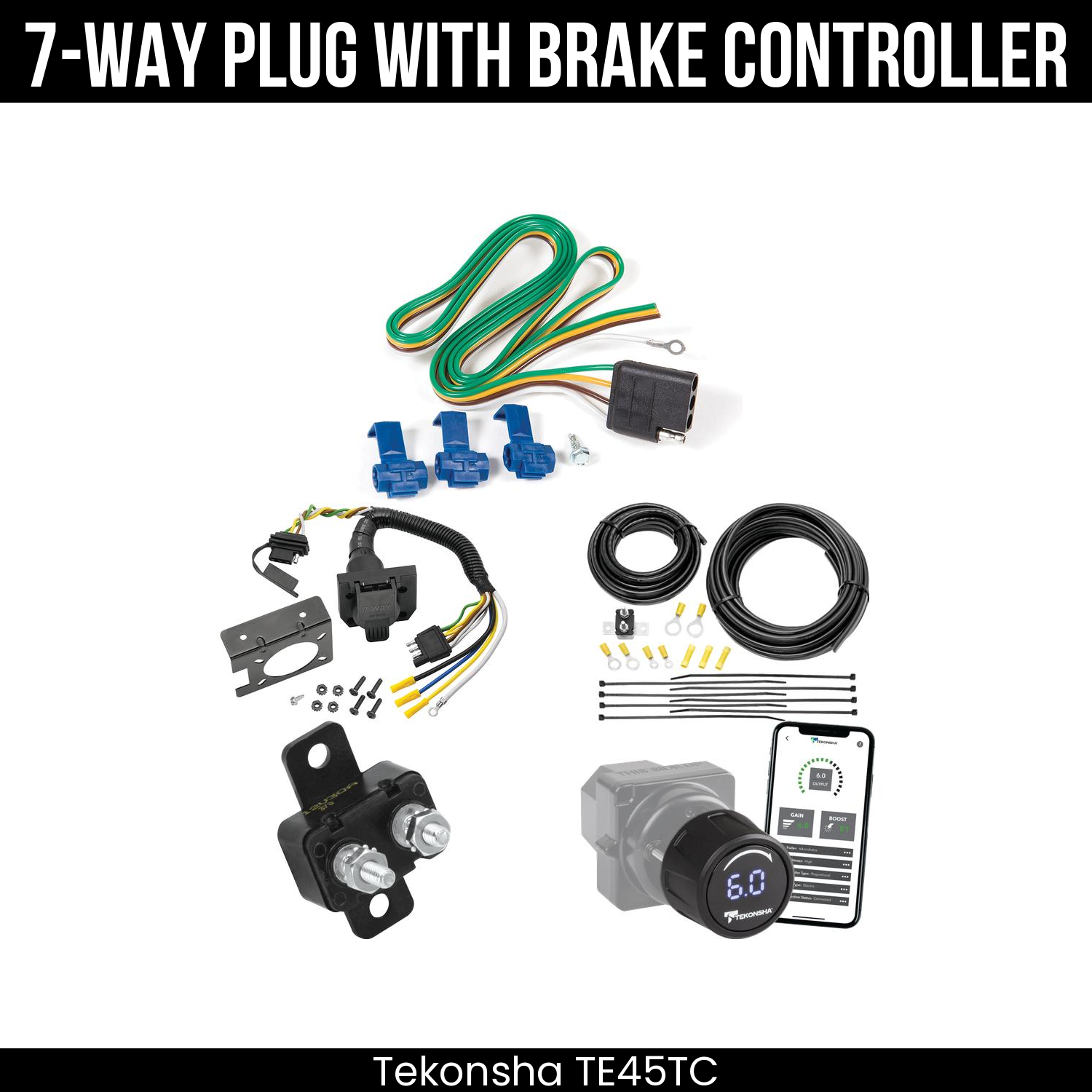 Trailer Wiring 7-Way Plug w/ Bracket , Tekonsha Prodigy iD Smart Brake Control