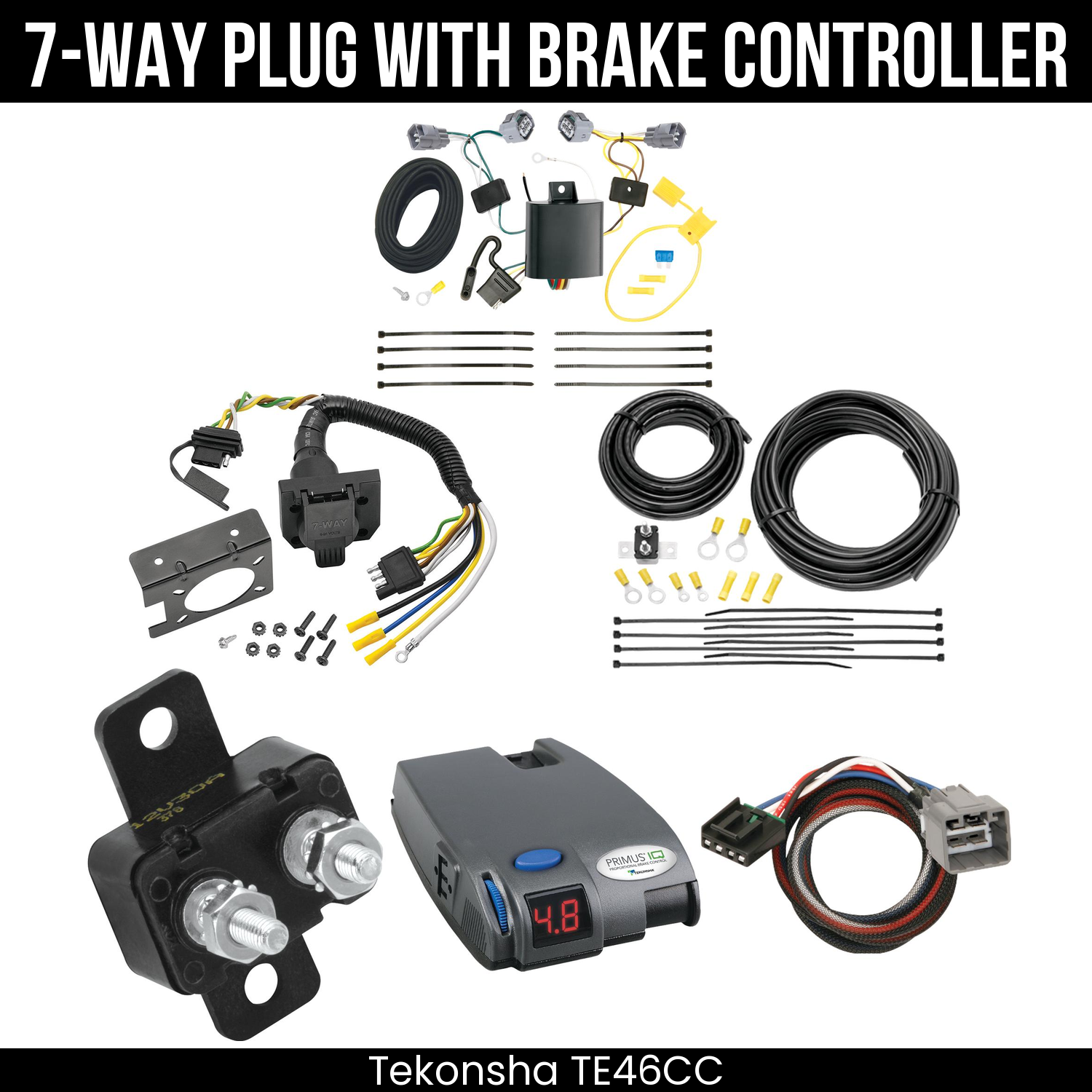 Trailer Wiring 7-Way Plug w/ Bracket , Tekonsha Primus IQ Brake Control
