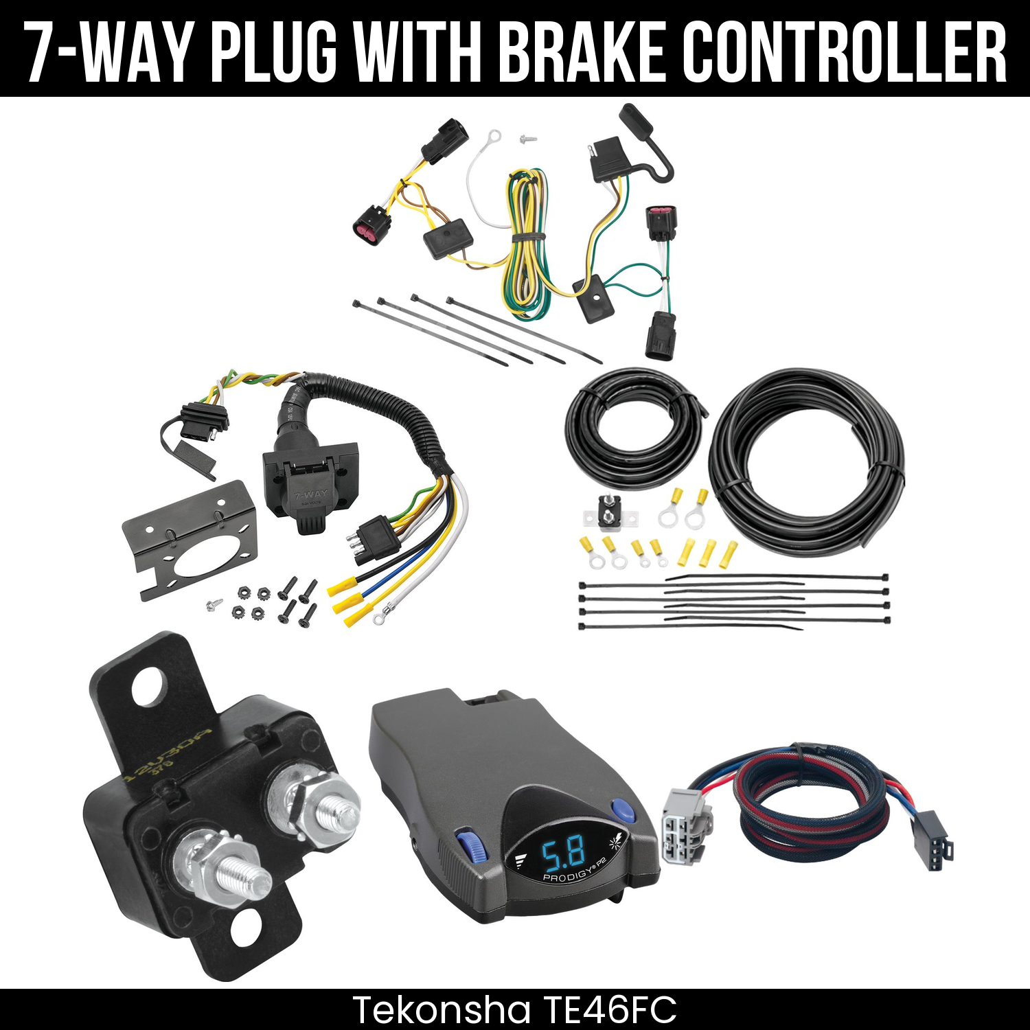 Trailer Wiring 7-Way Plug w/ Bracket , Tekonsha Prodigy P2 Brake Control