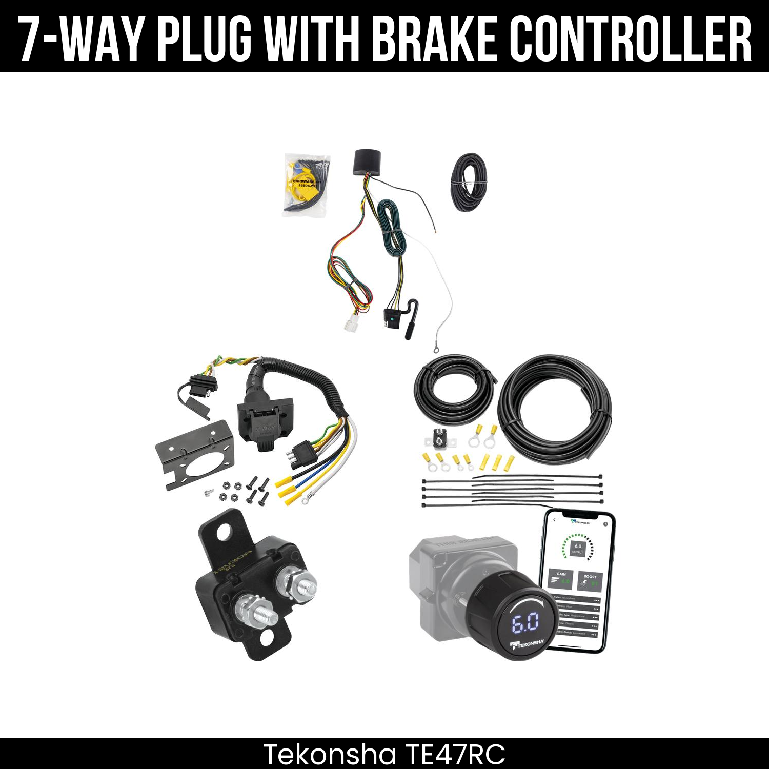 Trailer Wiring 7-Way Plug w/ Bracket , Tekonsha Prodigy iD Smart Brake Control