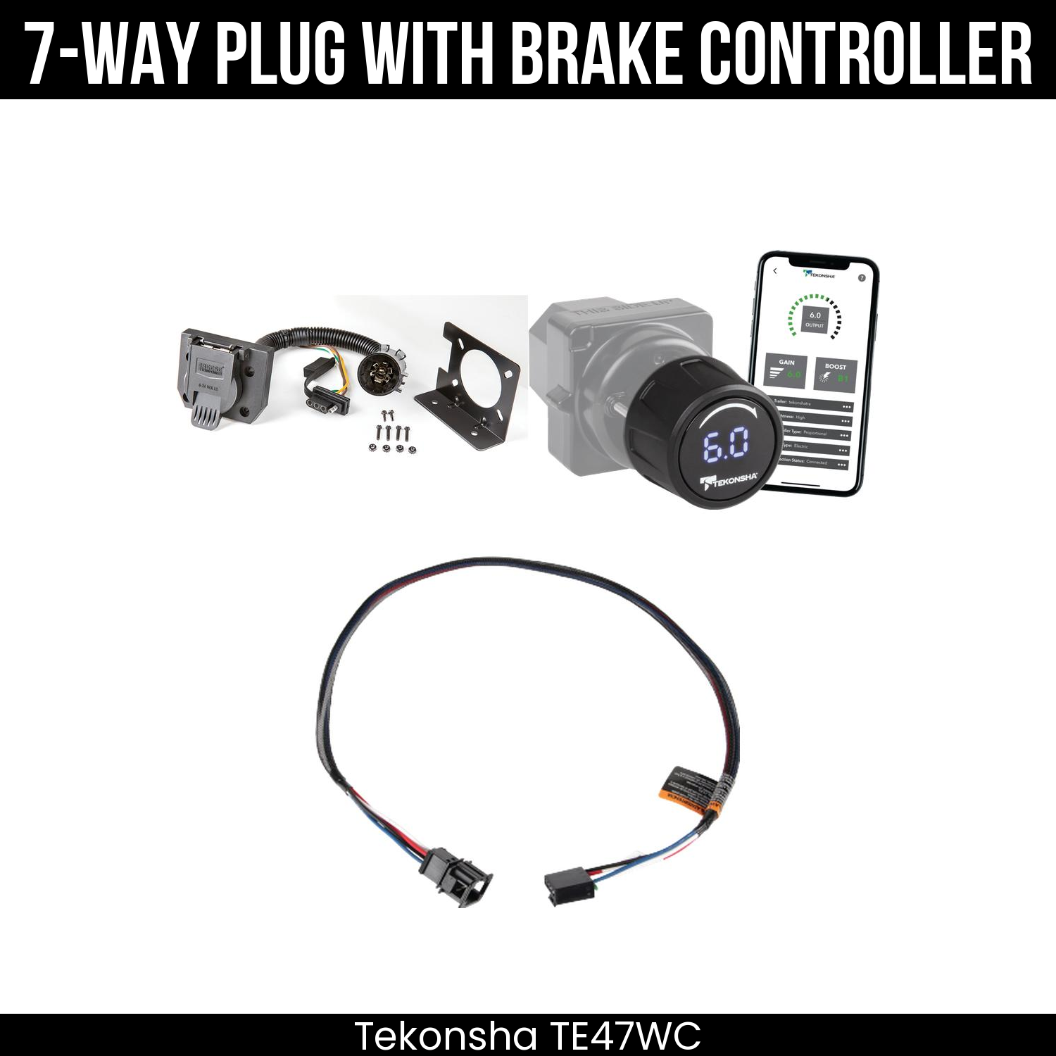 Trailer Wiring 7-Way Plug w/ Bracket , Tekonsha Prodigy iD Smart Brake Control