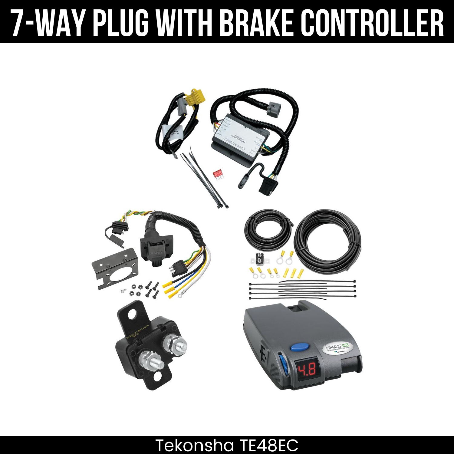 Trailer Wiring 7-Way Plug w/ Bracket , Tekonsha Primus IQ Brake Control