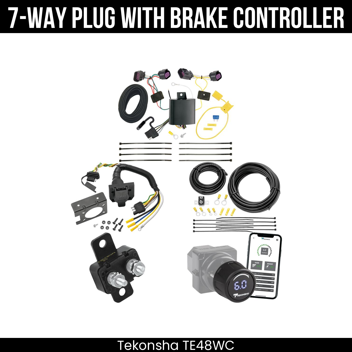 Trailer Wiring 7-Way Plug w/ Bracket , Tekonsha Prodigy iD Smart Brake Control