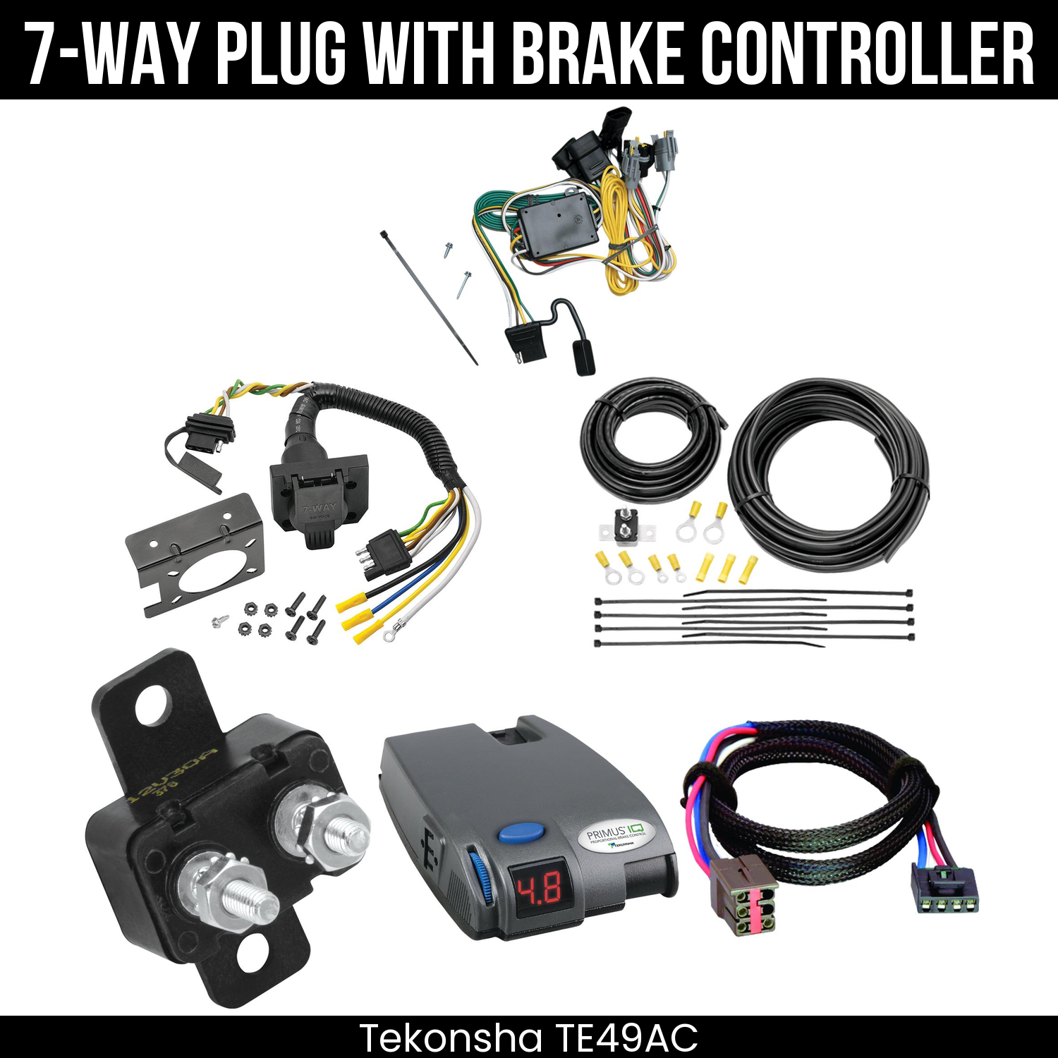Trailer Wiring 7-Way Plug w/ Bracket , Tekonsha Primus IQ Brake Control