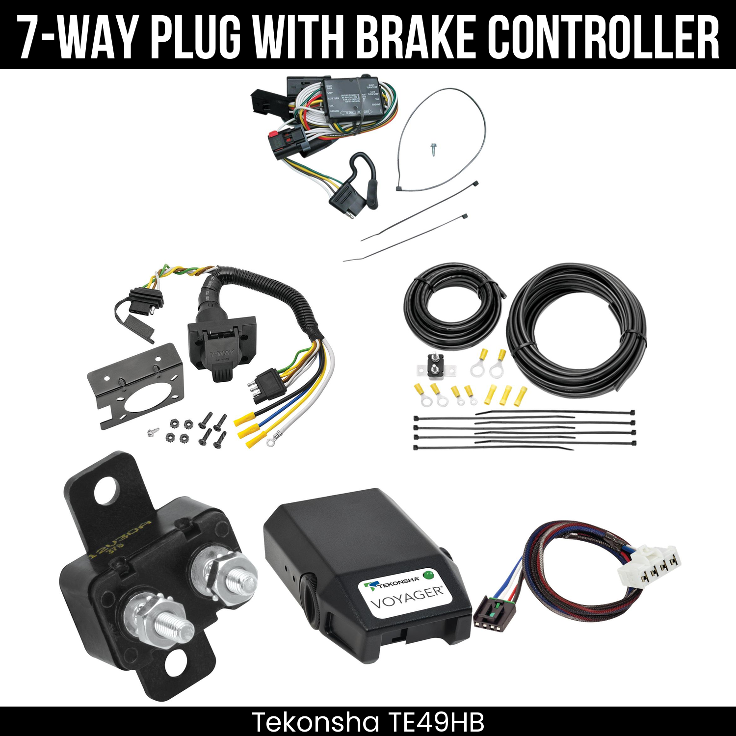 Trailer Wiring 7-Way Plug w/ Bracket , Tekonsha Voyager Brake Control