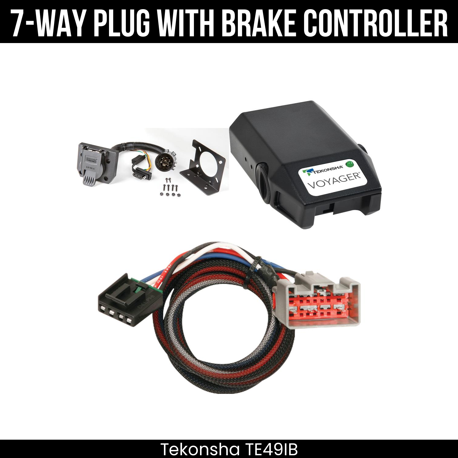 Trailer Wiring 7-Way Plug w/ Bracket , Tekonsha Voyager Brake Control