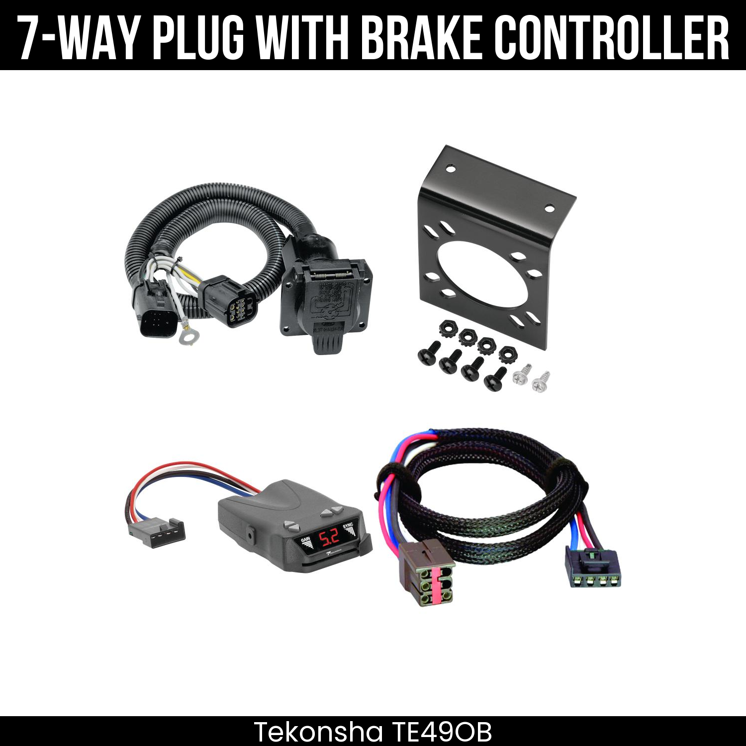 Trailer Wiring 7-Way Plug w/ Bracket , Tekonsha Brakeman IV Brake Control