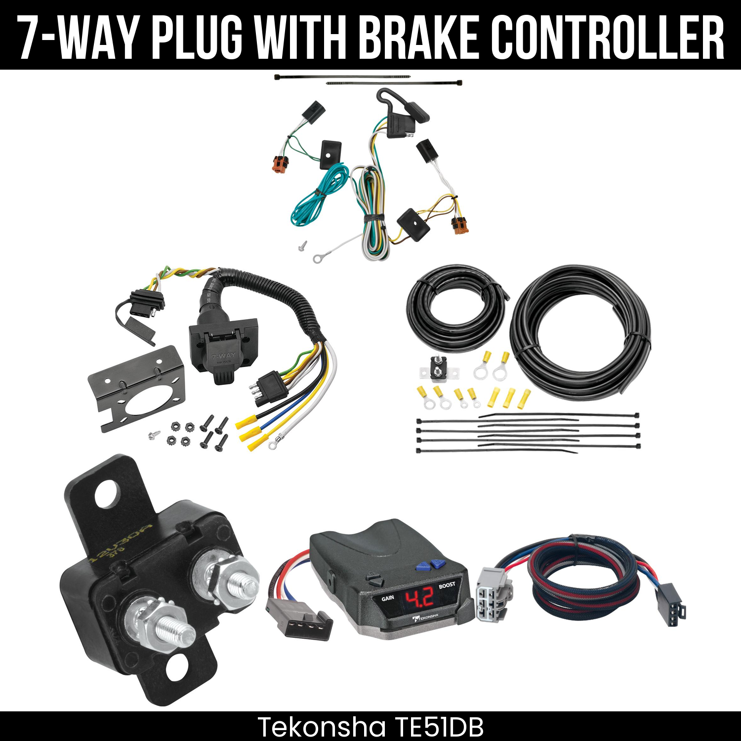 Trailer Wiring 7-Way Plug w/ Bracket , Tekonsha Brake EVN Control