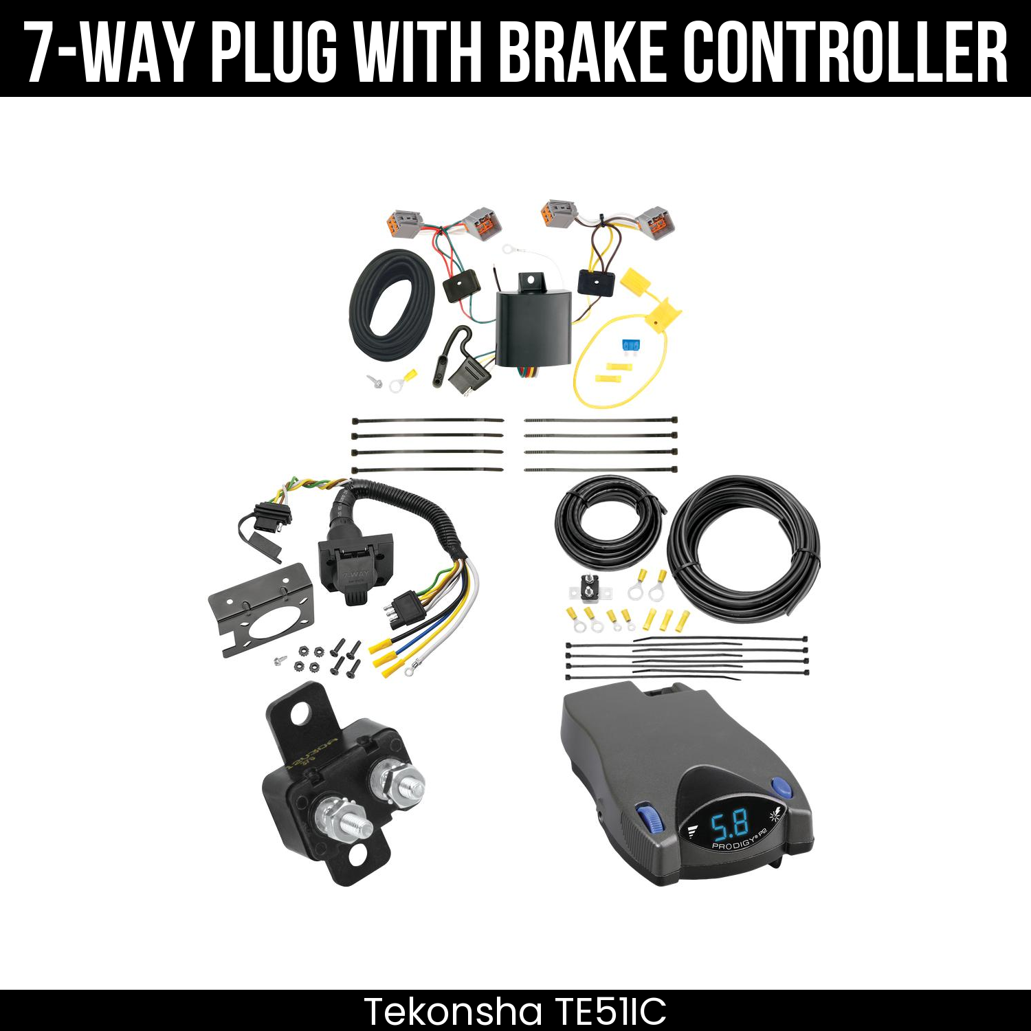 Trailer Wiring 7-Way Plug w/ Bracket , Tekonsha Prodigy P2 Brake Control