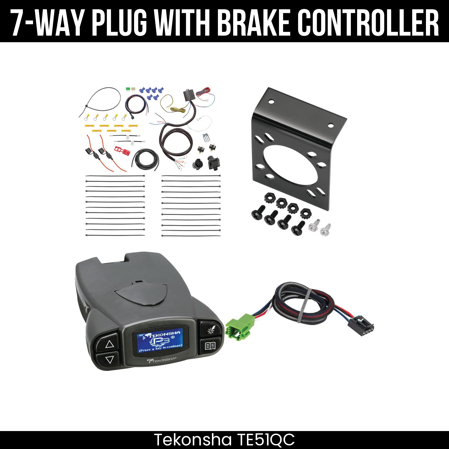 Trailer Wiring 7-Way Plug w/ Bracket , Tekonsha Prodigy P3 Brake Control