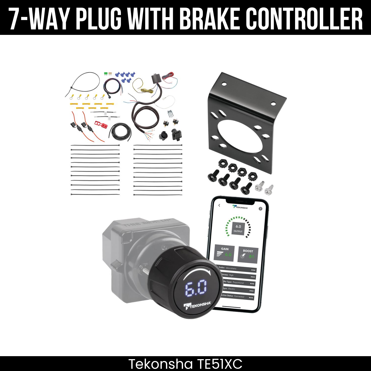 Trailer Wiring 7-Way Plug w/ Bracket , Tekonsha Prodigy iD Smart Brake Control