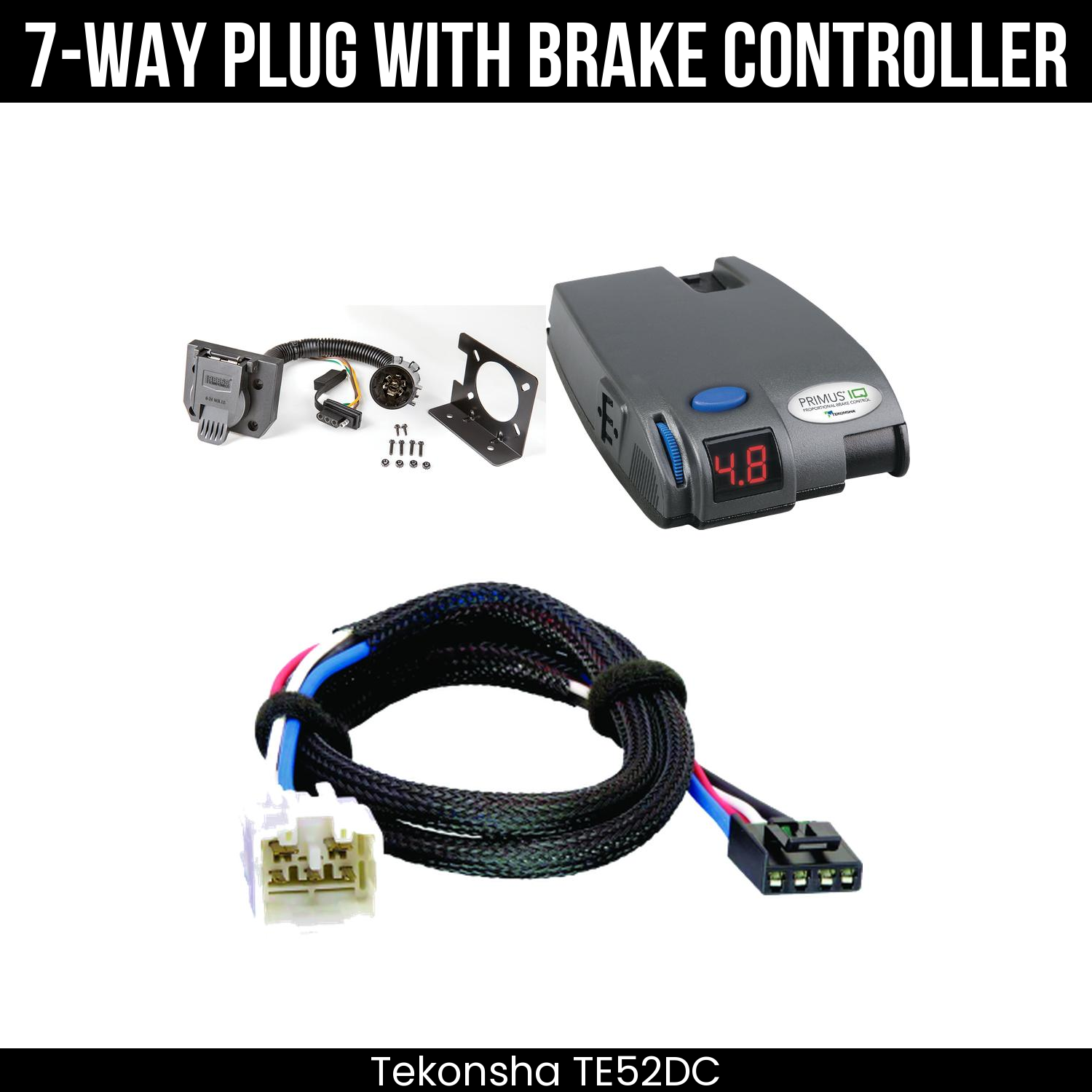 Trailer Wiring 7-Way Plug w/ Bracket , Tekonsha Primus IQ Brake Control
