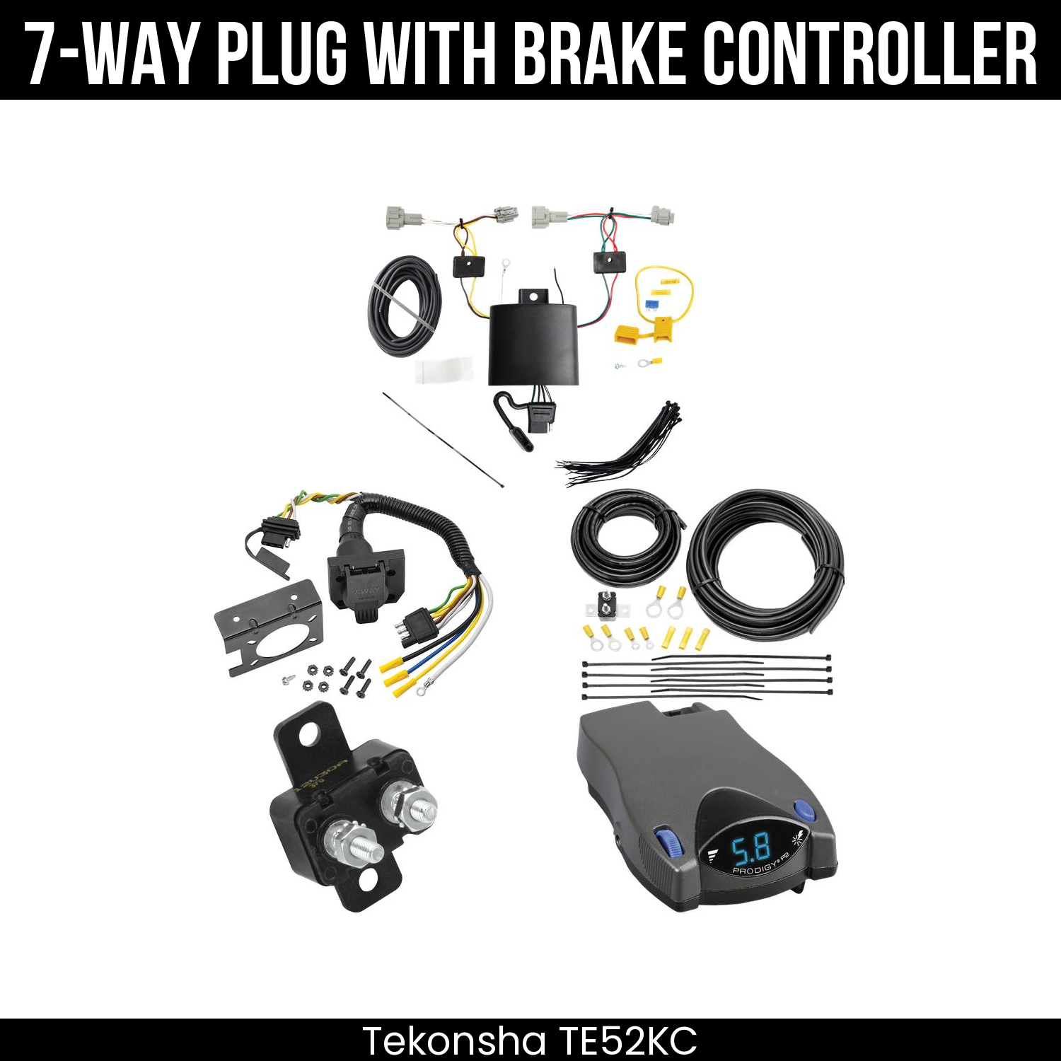 Trailer Wiring 7-Way Plug w/ Bracket , Tekonsha Prodigy P2 Brake Control