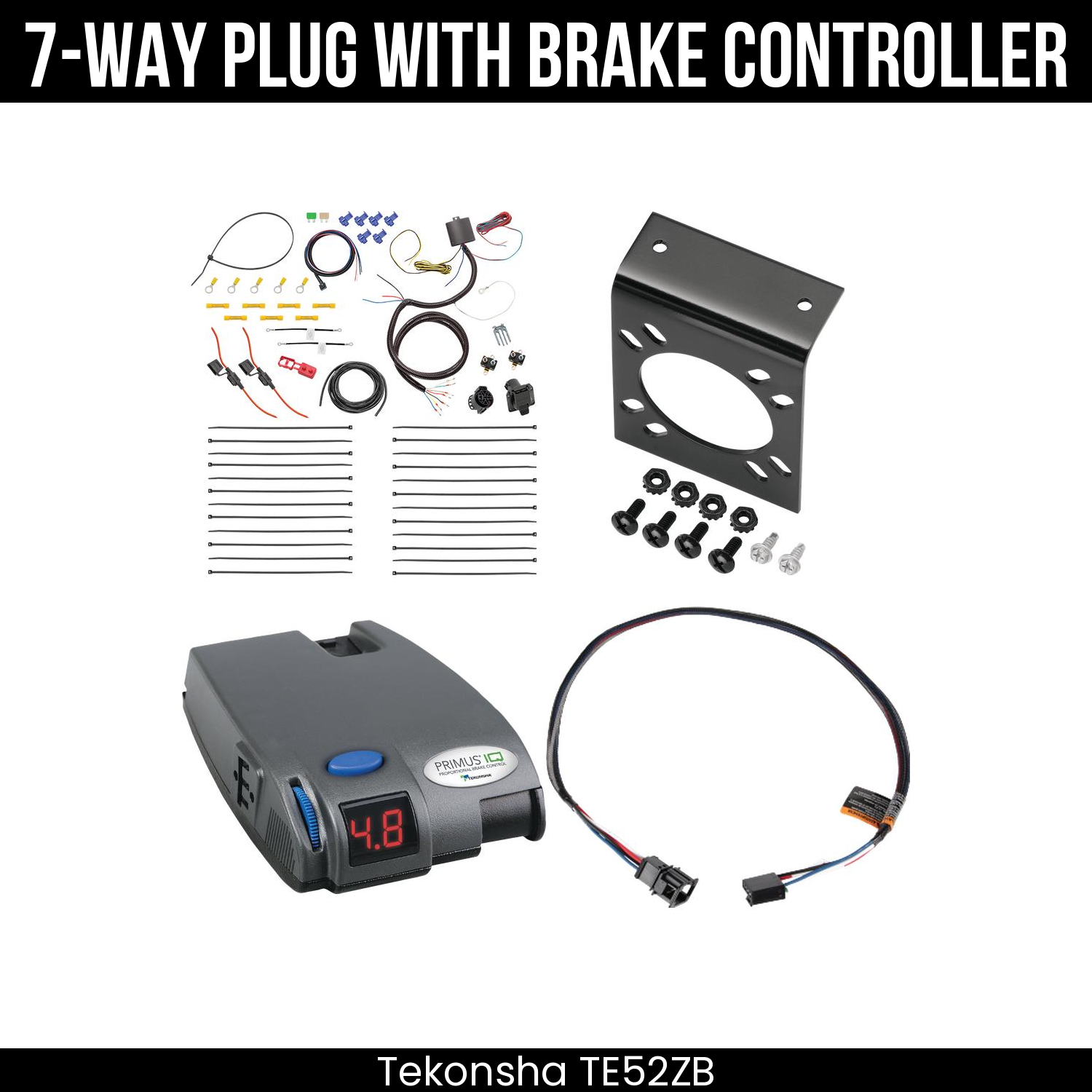 Trailer Wiring 7-Way Plug w/ Bracket , Tekonsha Primus IQ Brake Control