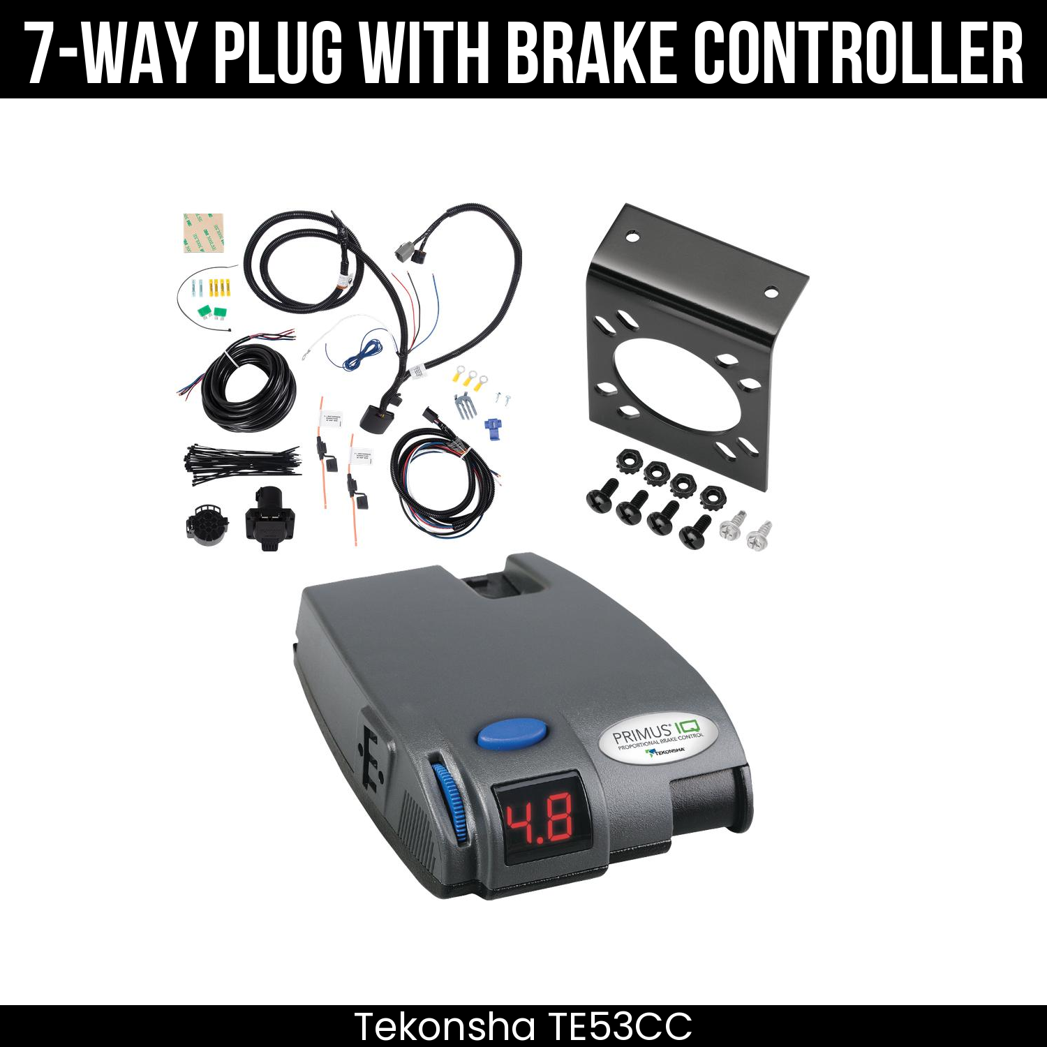 Trailer Wiring 7-Way Plug w/ Bracket , Tekonsha Primus IQ Brake Control