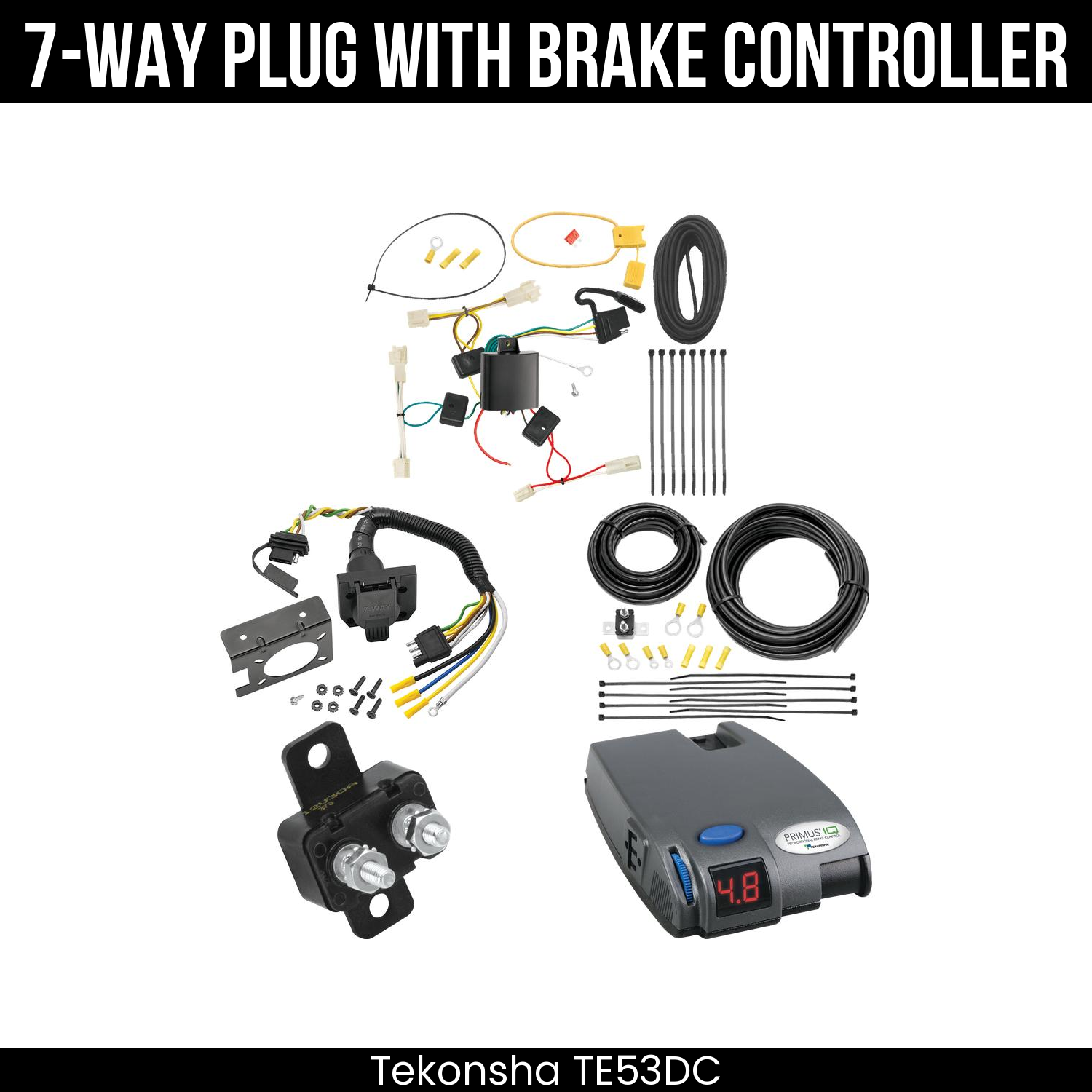 Trailer Wiring 7-Way Plug w/ Bracket , Tekonsha Primus IQ Brake Control