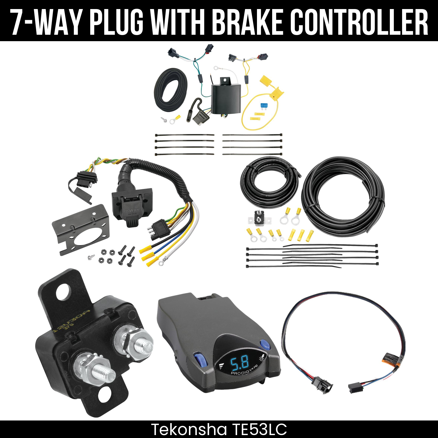 Trailer Wiring 7-Way Plug w/ Bracket , Tekonsha Prodigy P2 Brake Control