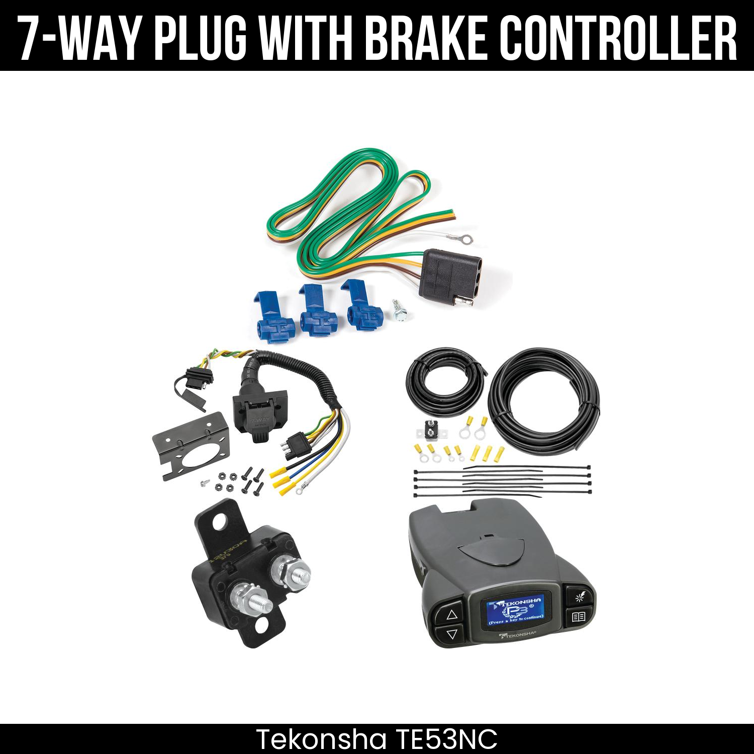 Trailer Wiring 7-Way Plug w/ Bracket , Tekonsha Prodigy P3 Brake Control