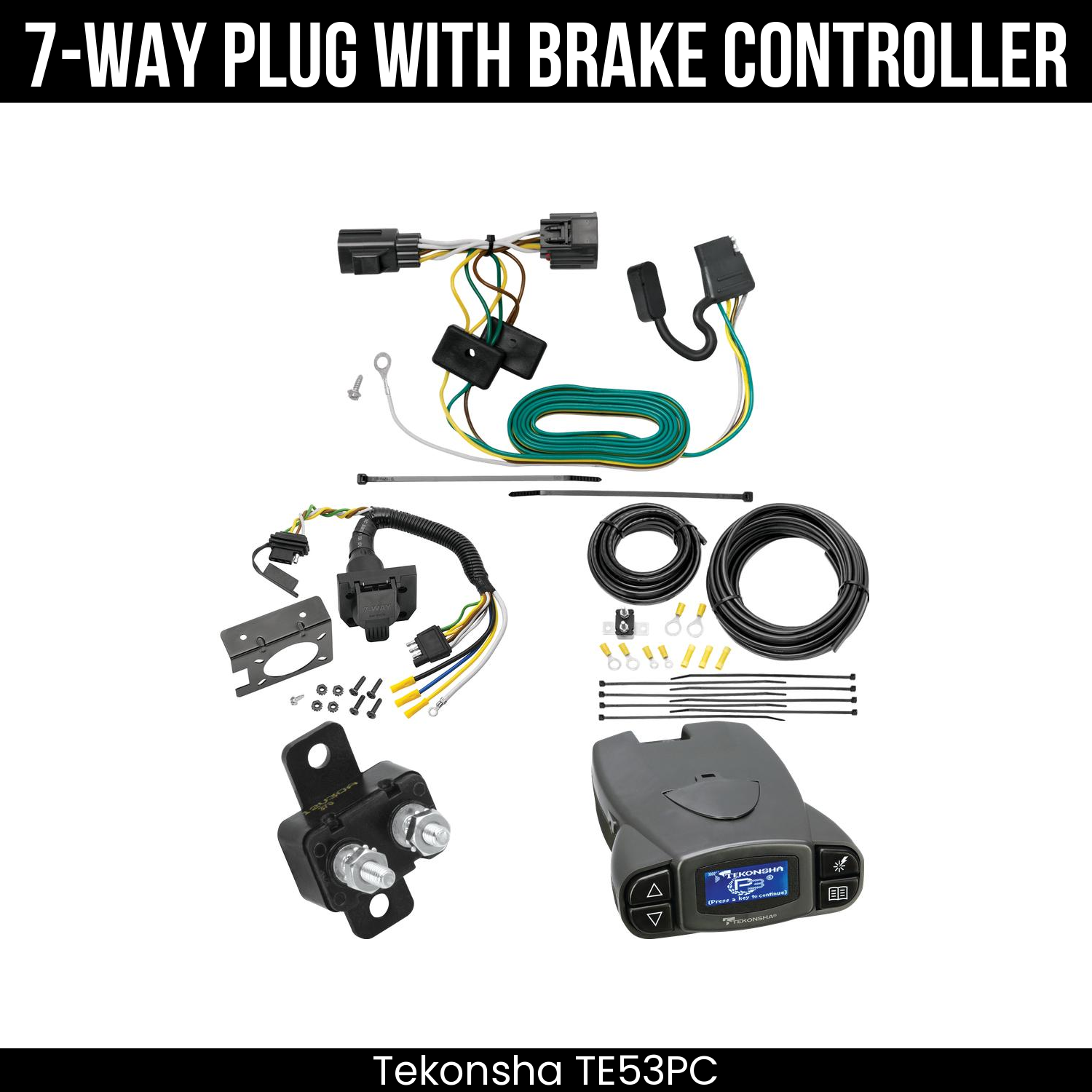 Trailer Wiring 7-Way Plug w/ Bracket , Tekonsha Prodigy P3 Brake Control