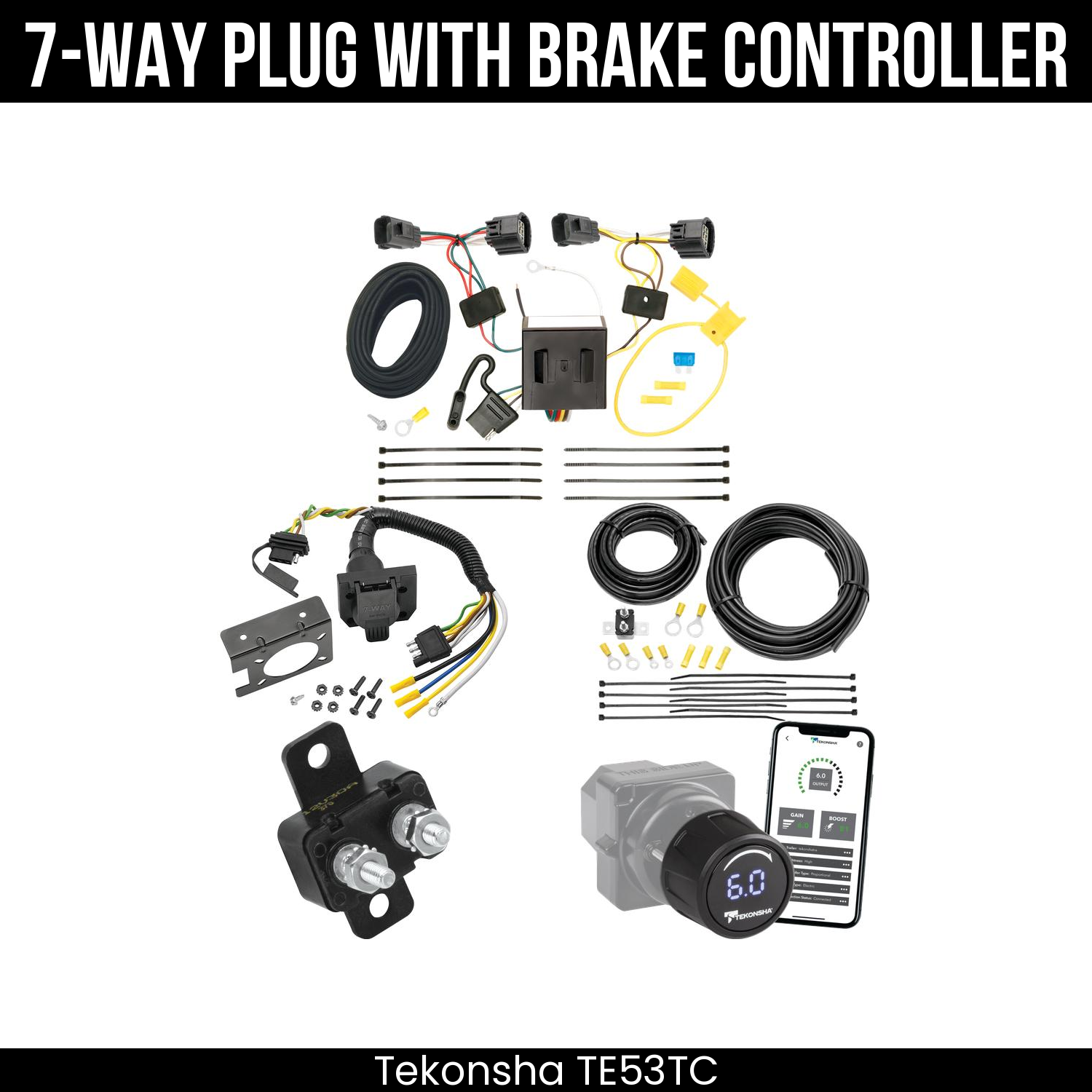 Trailer Wiring 7-Way Plug w/ Bracket , Tekonsha Prodigy iD Smart Brake Control