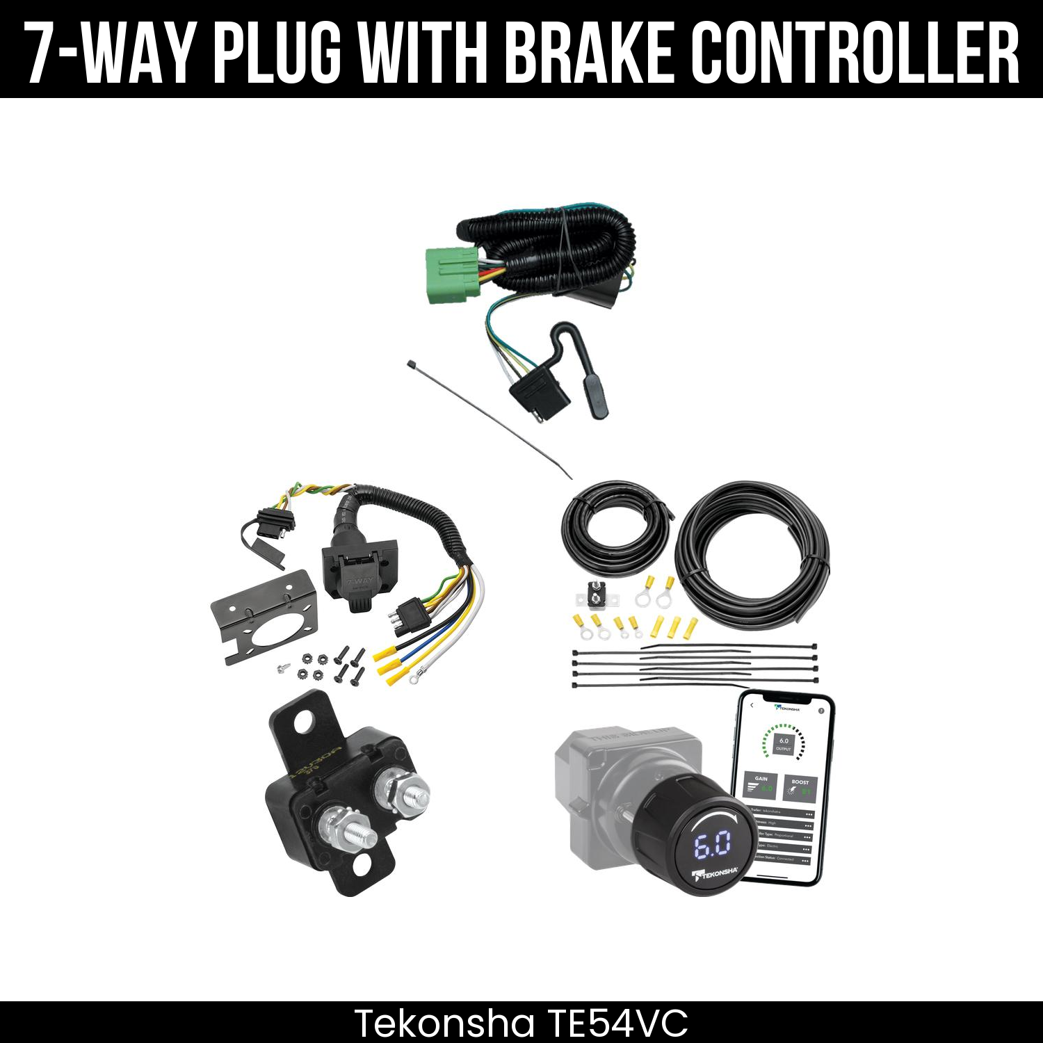 Trailer Wiring 7-Way Plug w/ Bracket , Tekonsha Prodigy iD Smart Brake Control