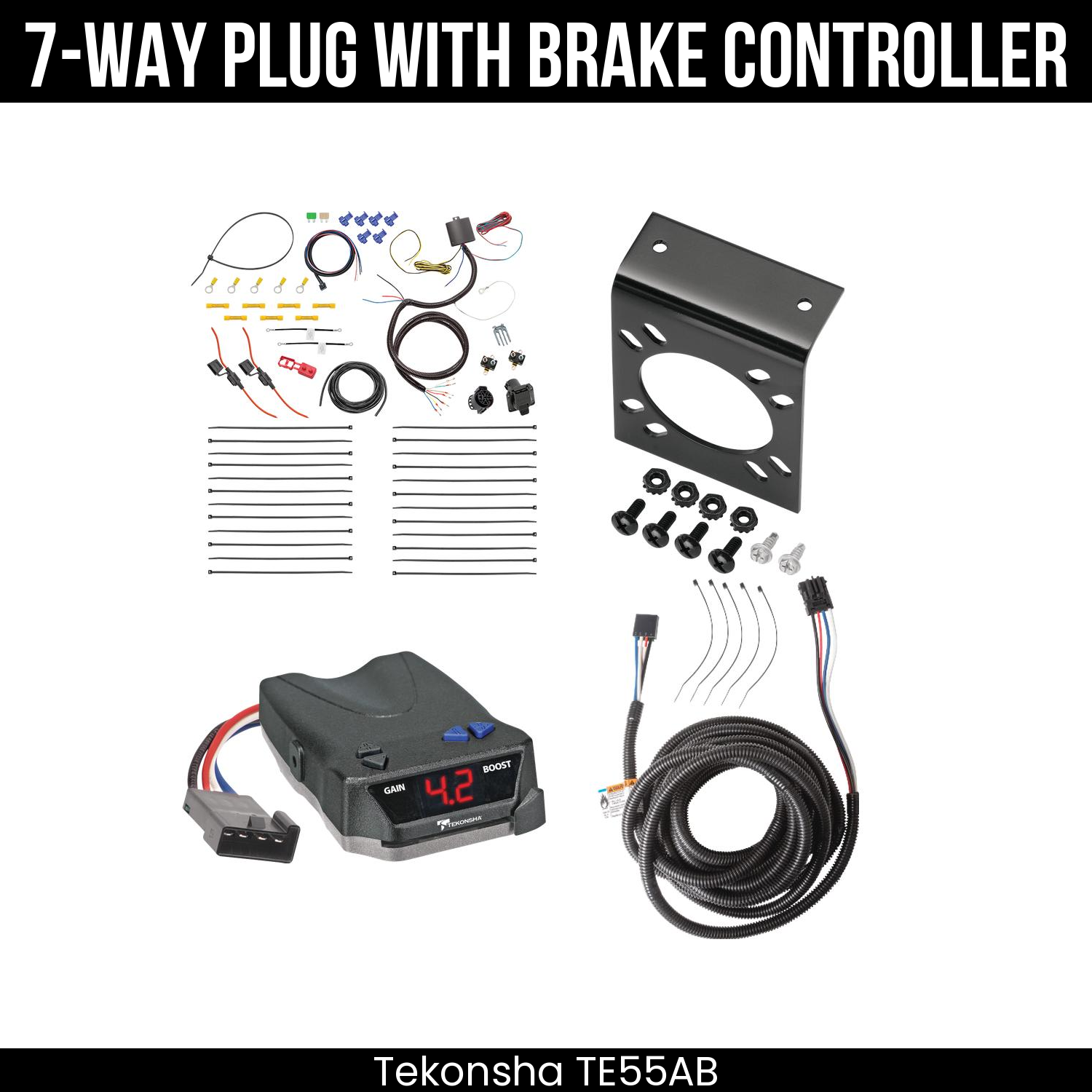 Trailer Wiring 7-Way Plug w/ Bracket , Tekonsha Brake EVN Control