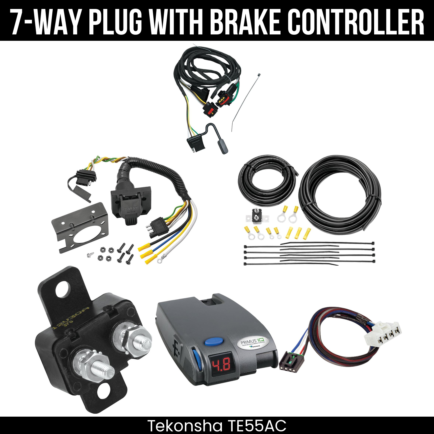 Trailer Wiring 7-Way Plug w/ Bracket , Tekonsha Primus IQ Brake Control
