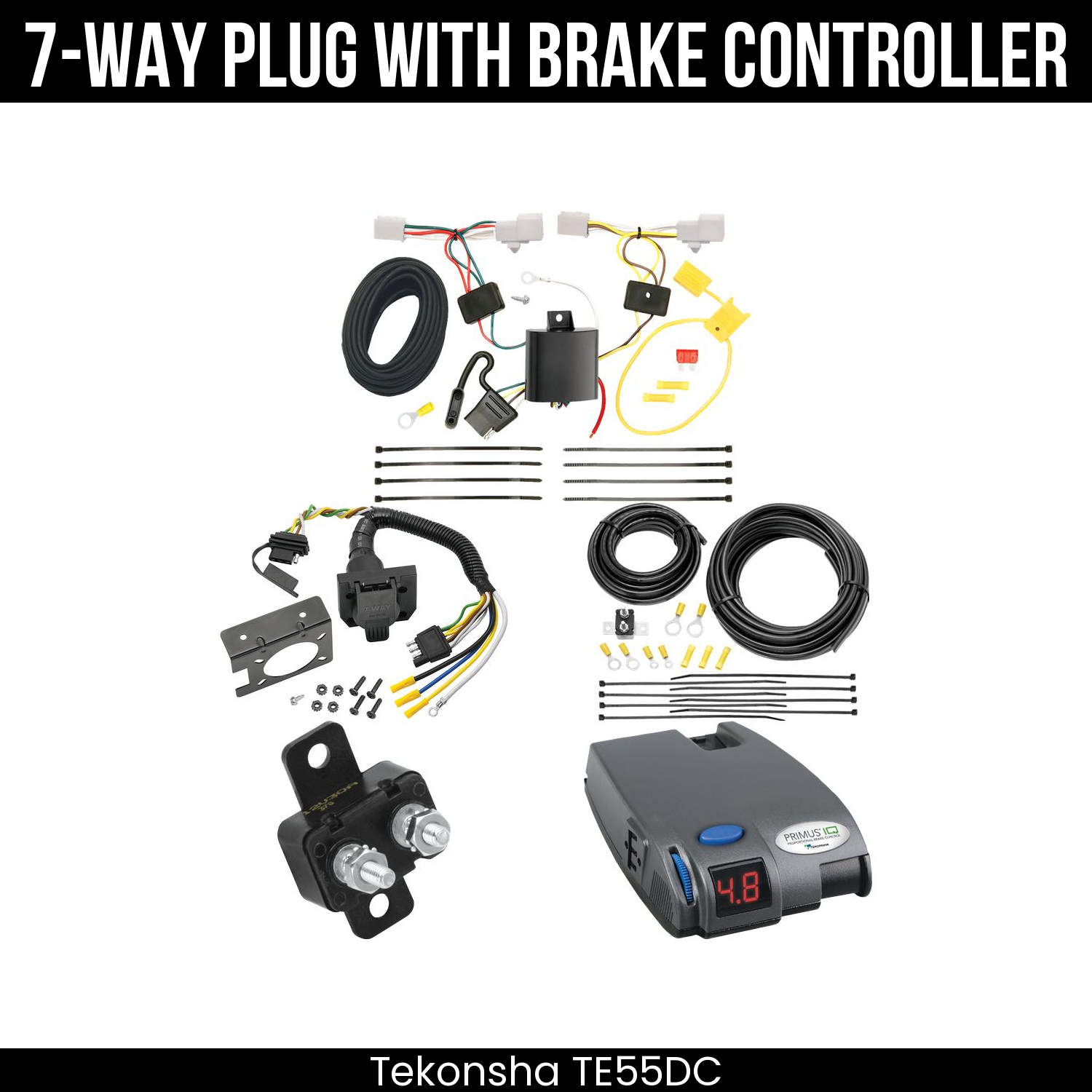 Trailer Wiring 7-Way Plug w/ Bracket , Tekonsha Primus IQ Brake Control