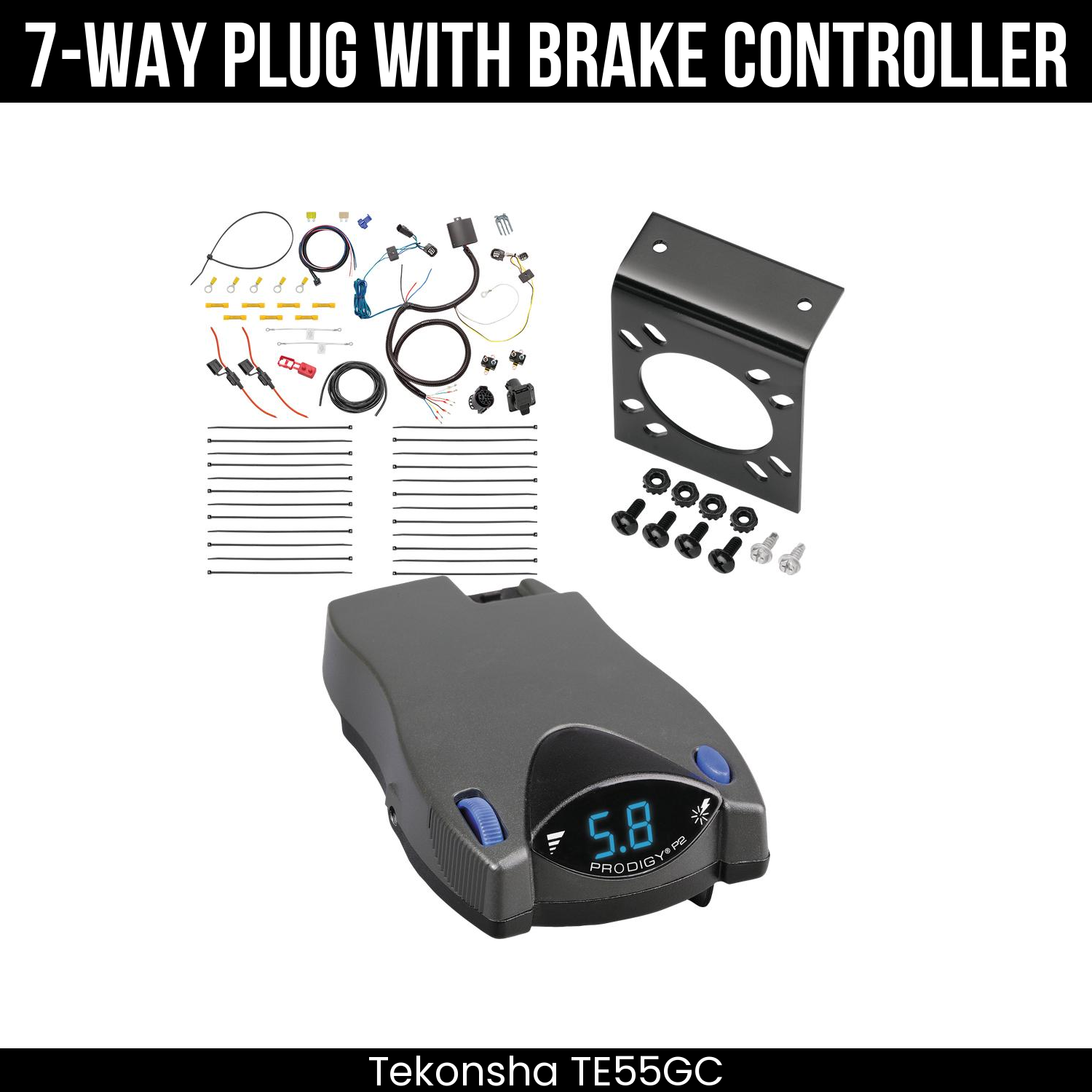 Trailer Wiring 7-Way Plug w/ Bracket , Tekonsha Prodigy P2 Brake Control