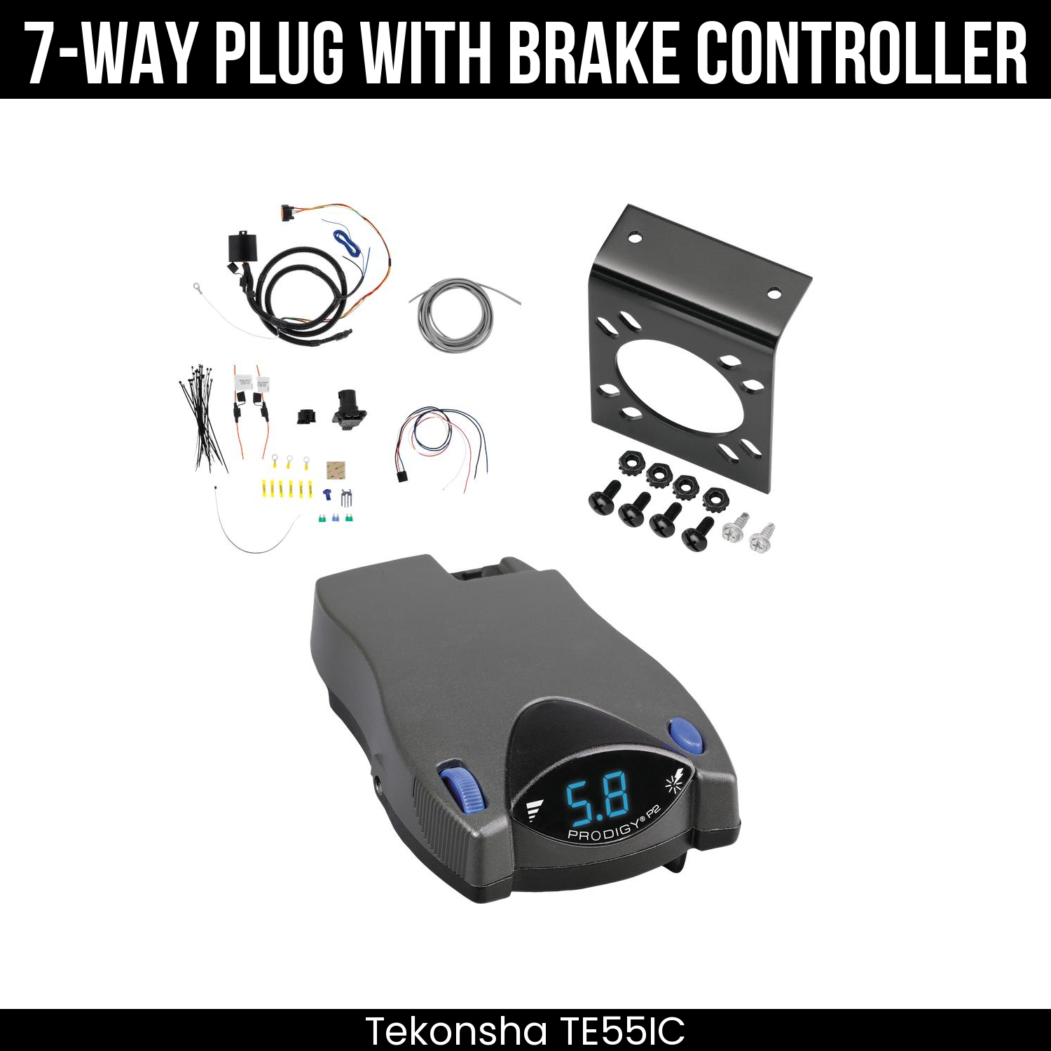 Trailer Wiring 7-Way Plug w/ Bracket , Tekonsha Prodigy P2 Brake Control