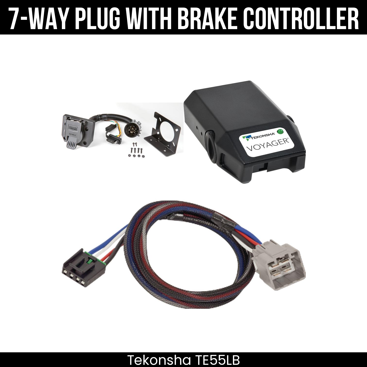 Trailer Wiring 7-Way Plug w/ Bracket , Tekonsha Voyager Brake Control