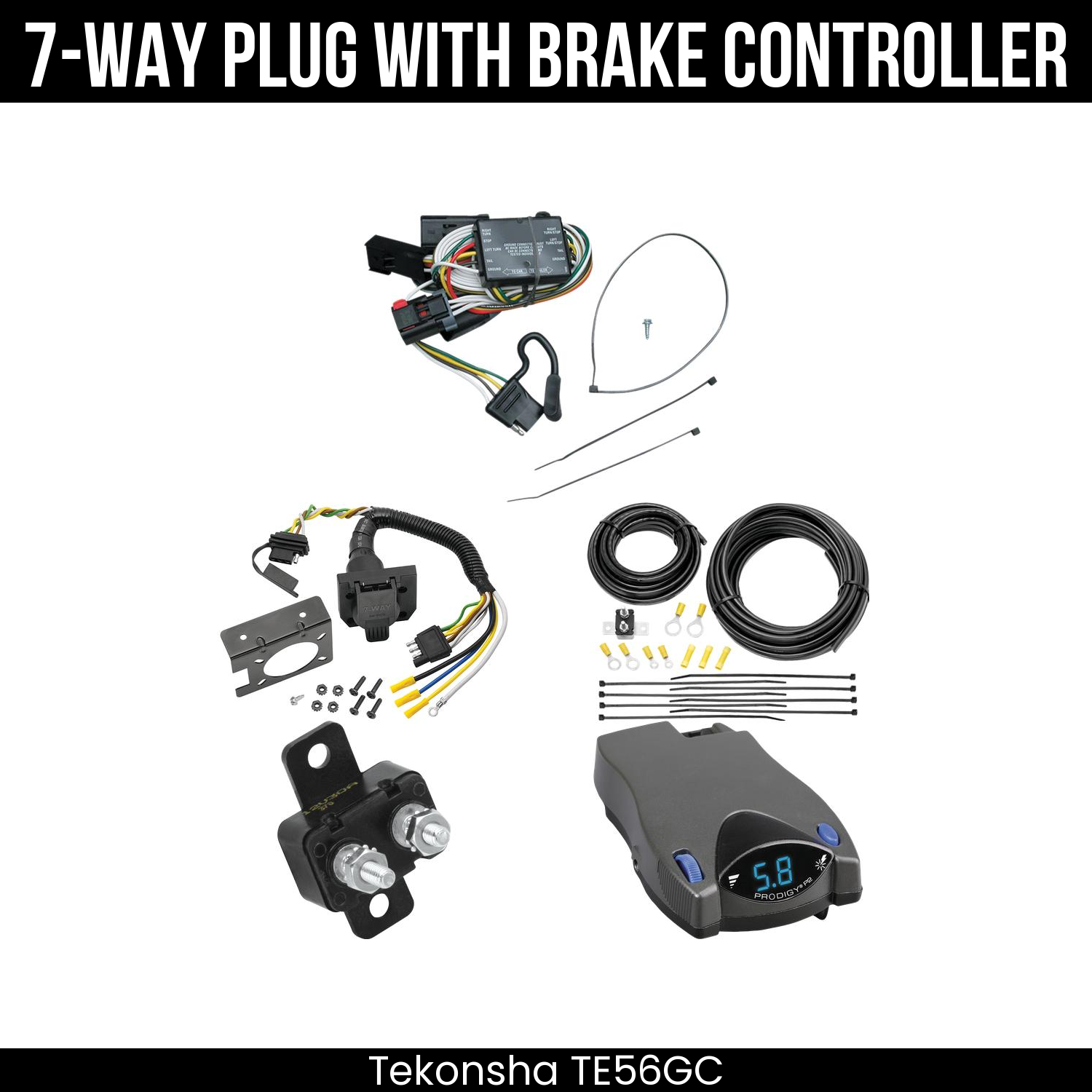 Trailer Wiring 7-Way Plug w/ Bracket , Tekonsha Prodigy P2 Brake Control