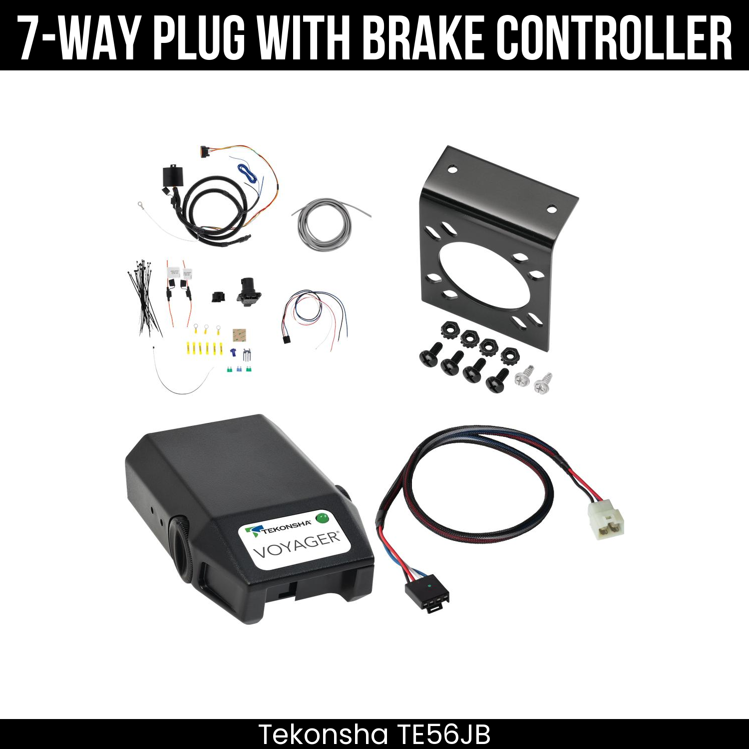 Trailer Wiring 7-Way Plug w/ Bracket , Tekonsha Voyager Brake Control